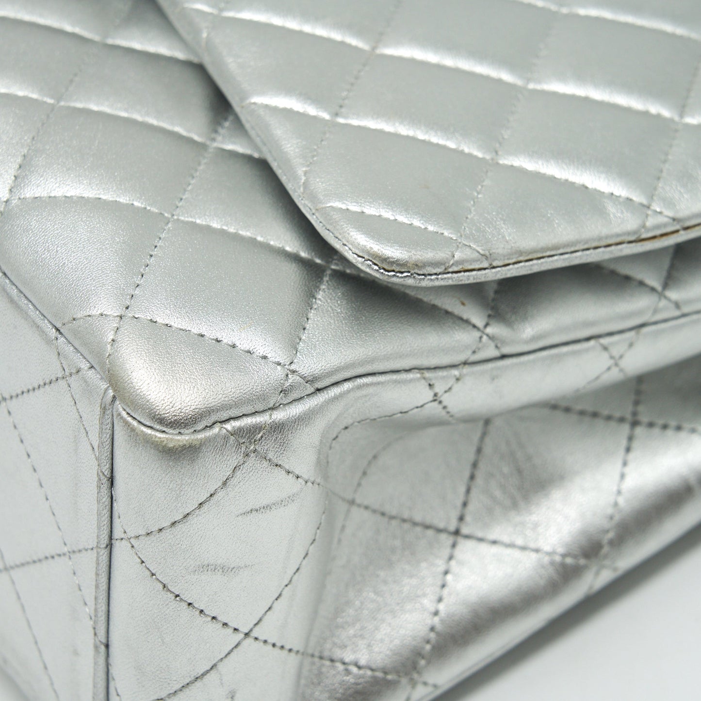 Chanel Maxi Classic Double Flap Bag Lambskin Sliver SHW