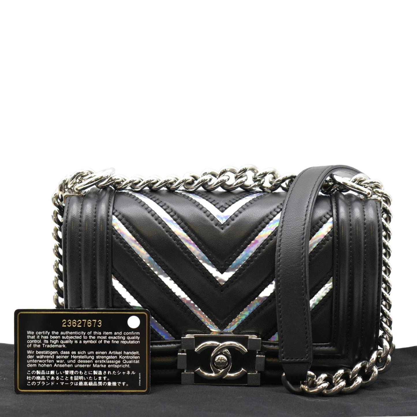 CHANEL Boy Chevron Leather Holographic PVC Crossbody Bag Black