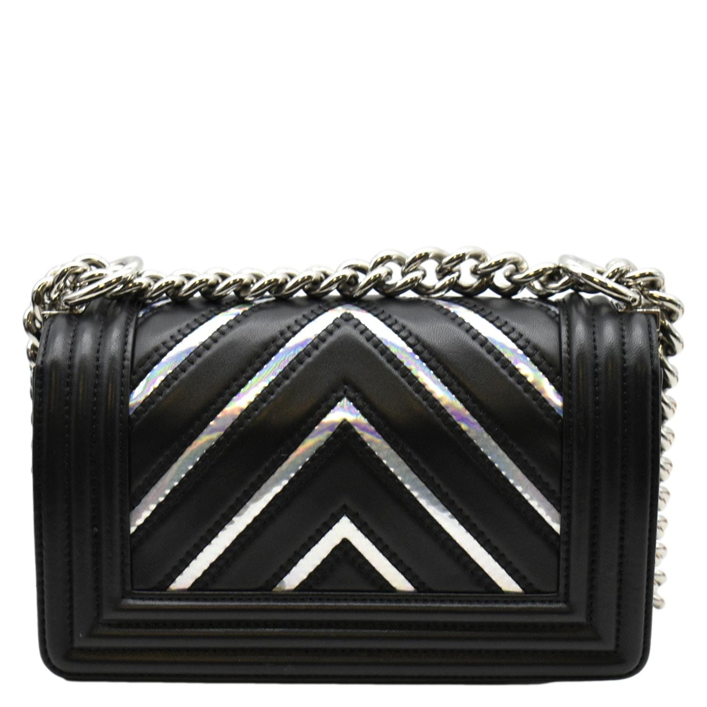CHANEL Boy Chevron Leather Holographic PVC Crossbody Bag Black
