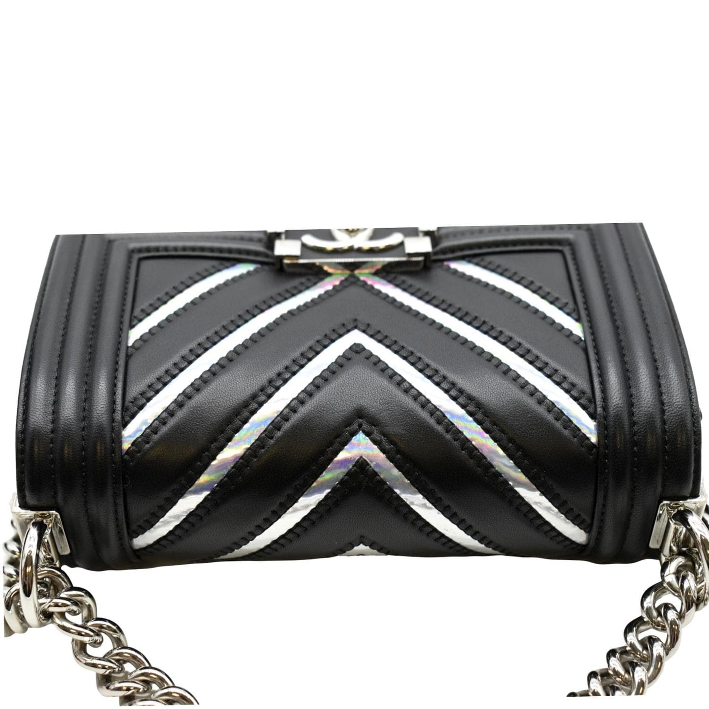 CHANEL Boy Chevron Leather Holographic PVC Crossbody Bag Black