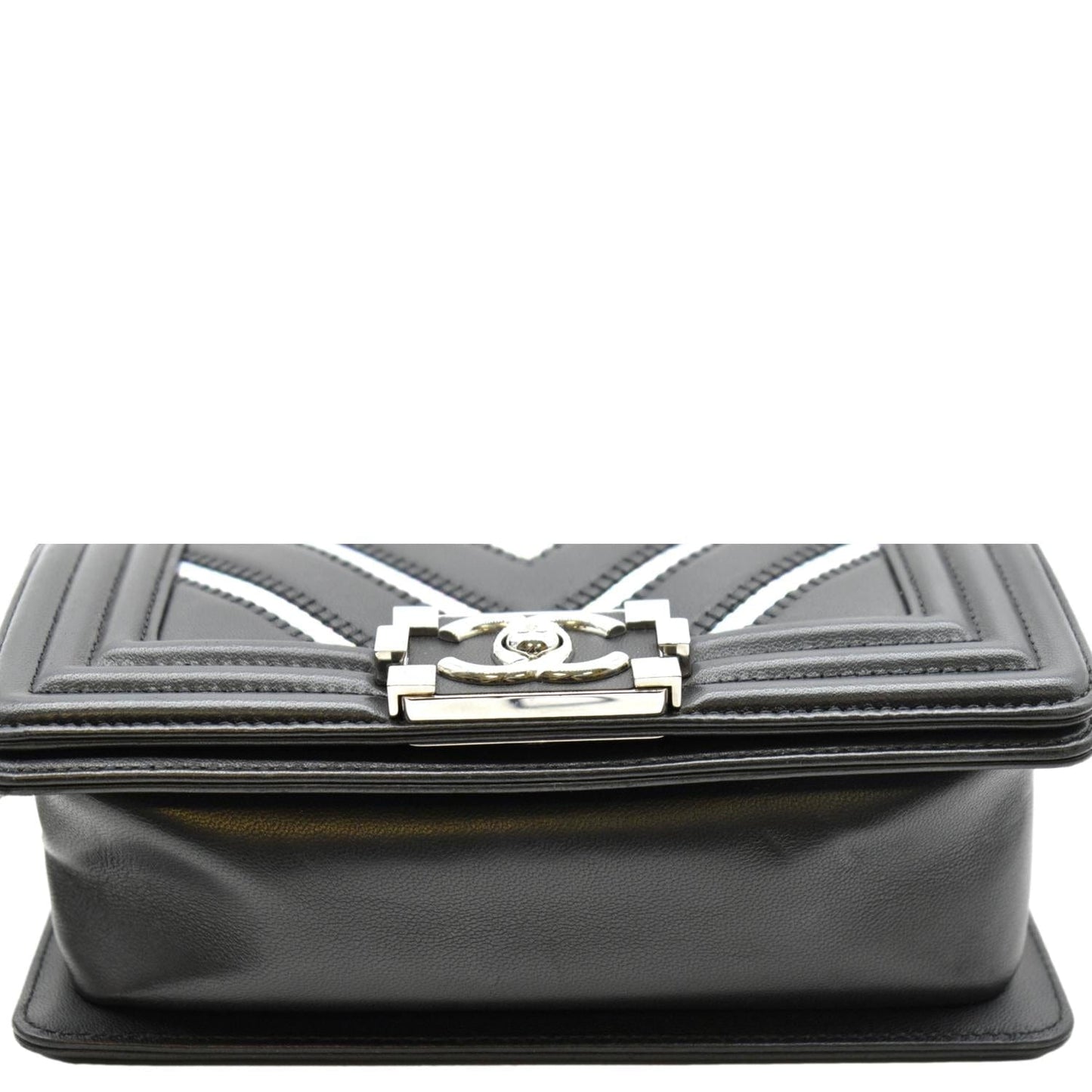 CHANEL Boy Chevron Leather Holographic PVC Crossbody Bag Black