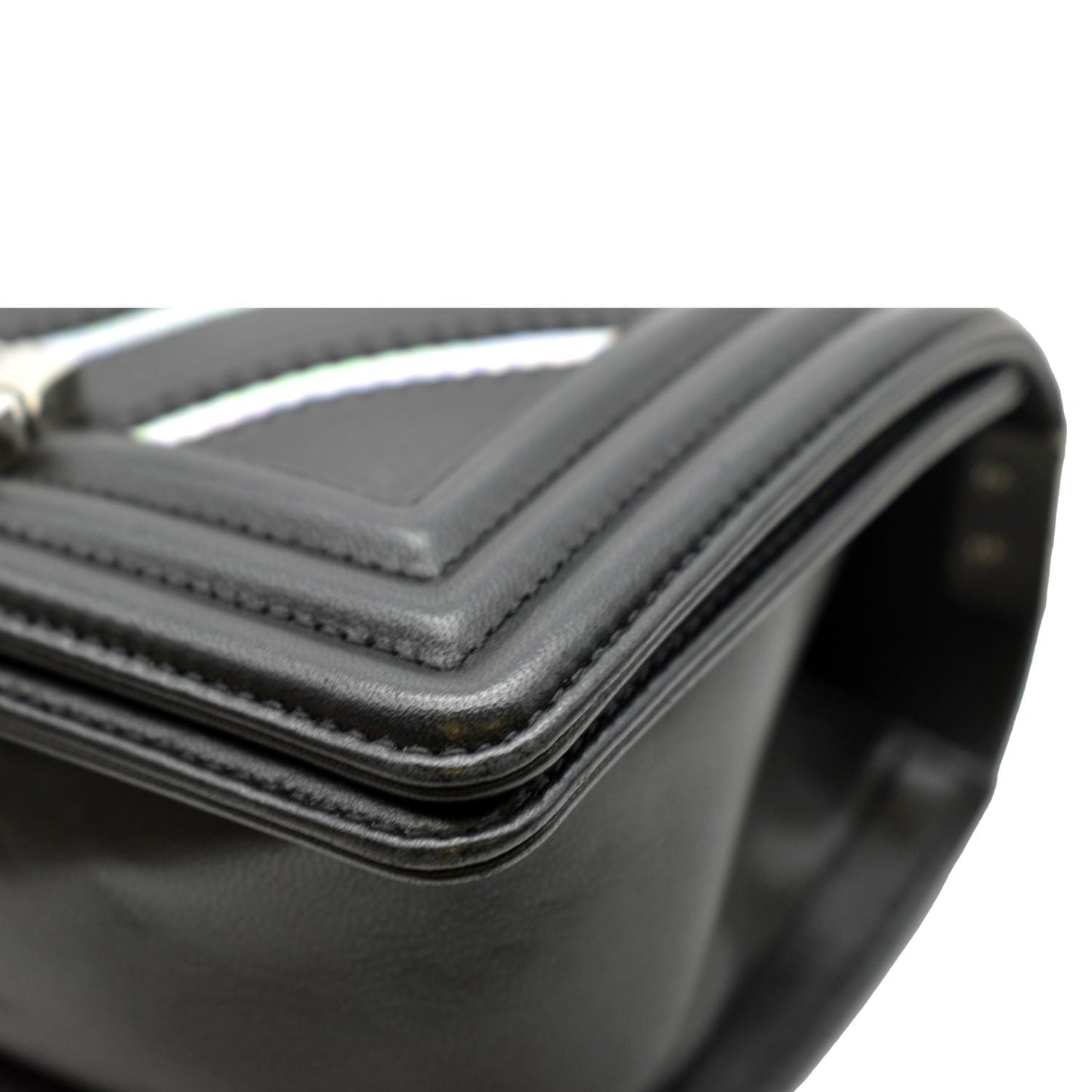 CHANEL Boy Chevron Leather Holographic PVC Crossbody Bag Black