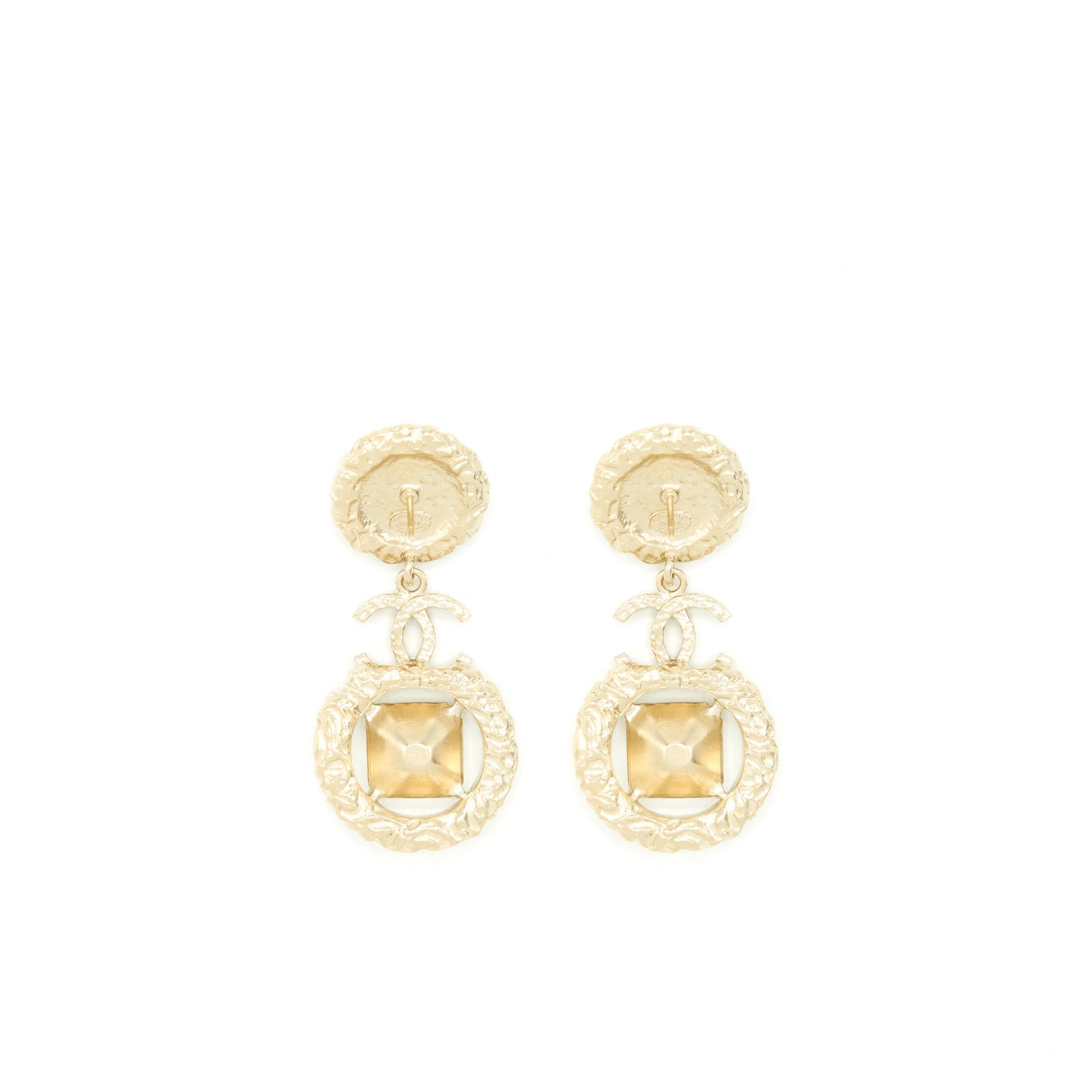 Chanel CC Logo With Pearls And Square Crystals Earrings LGHW