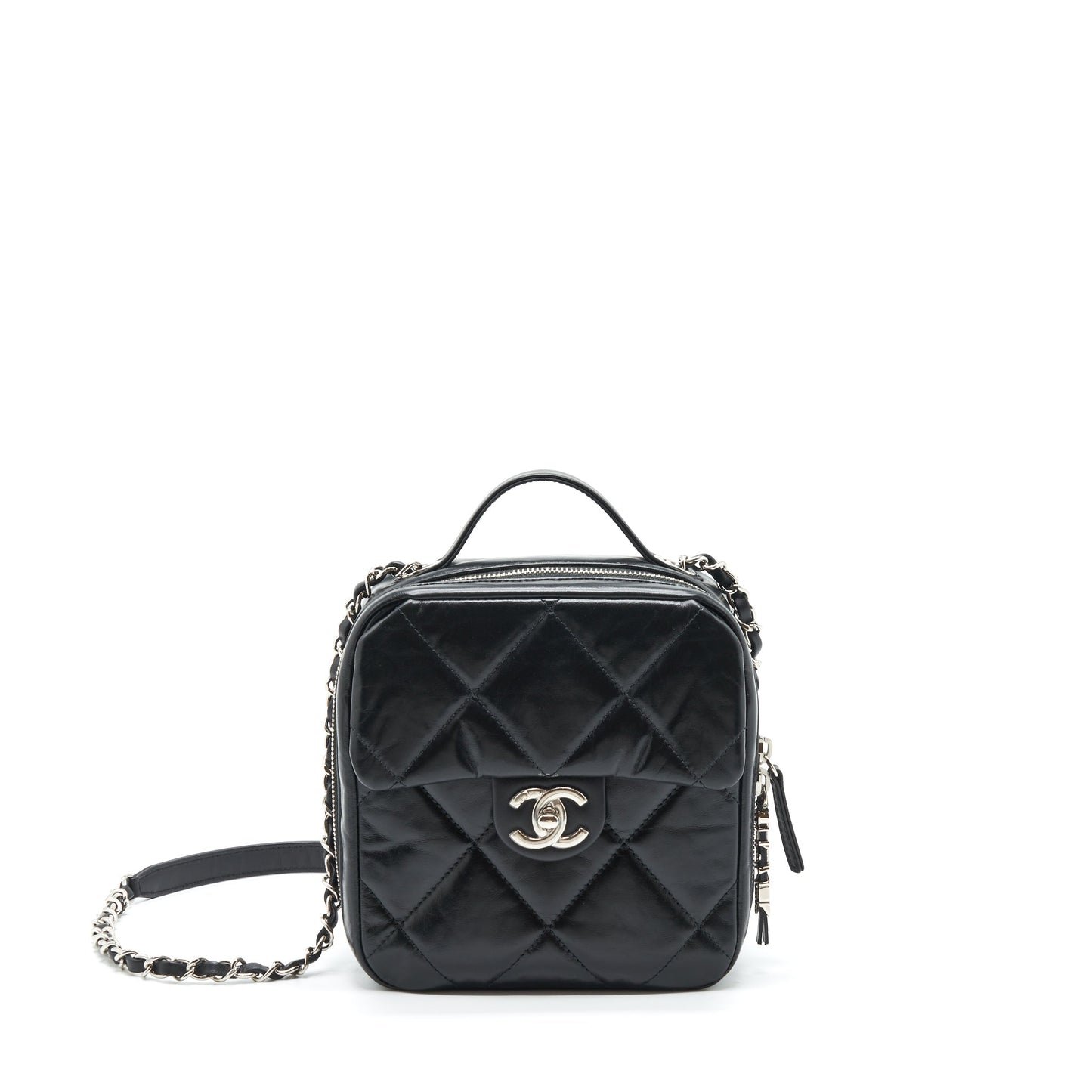 Chanel Quilted Vertical Top Handle Bag Calfskin Black SHW
