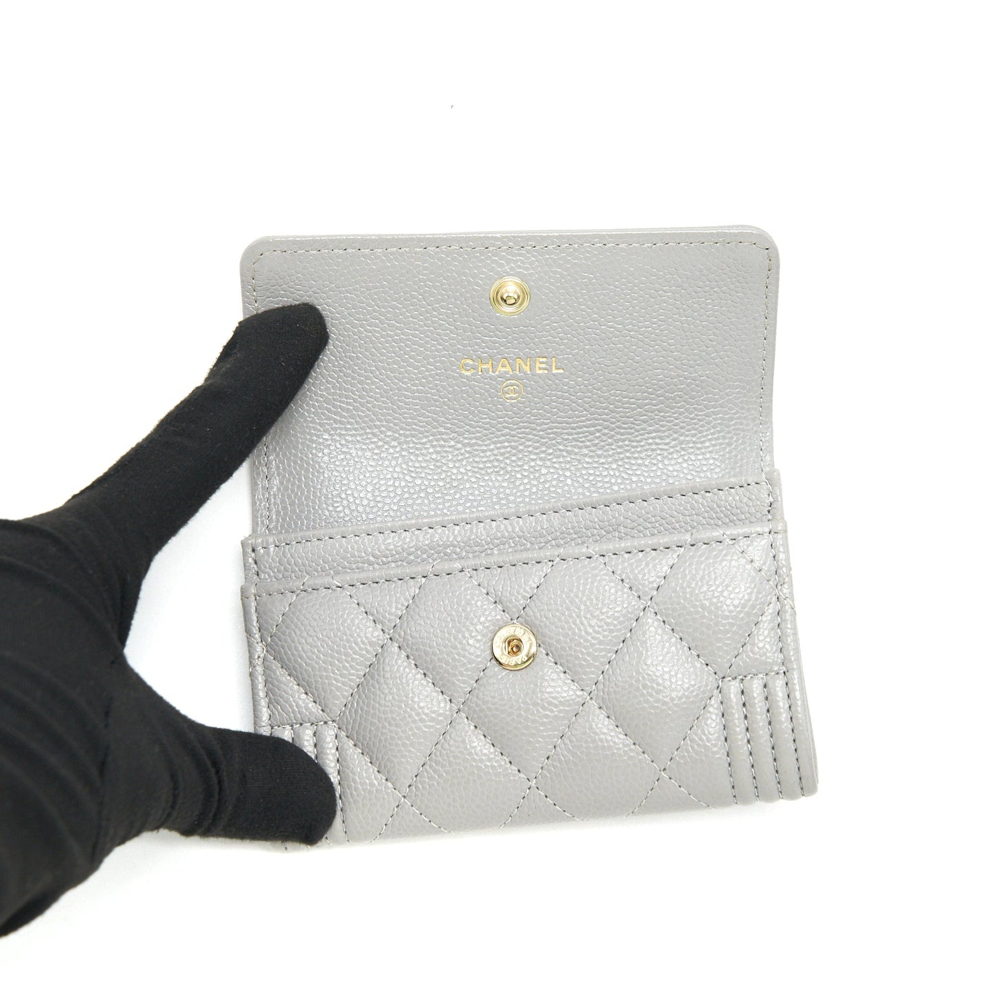 Chanel Boy Flap card holder Caviar light Grey LGHW