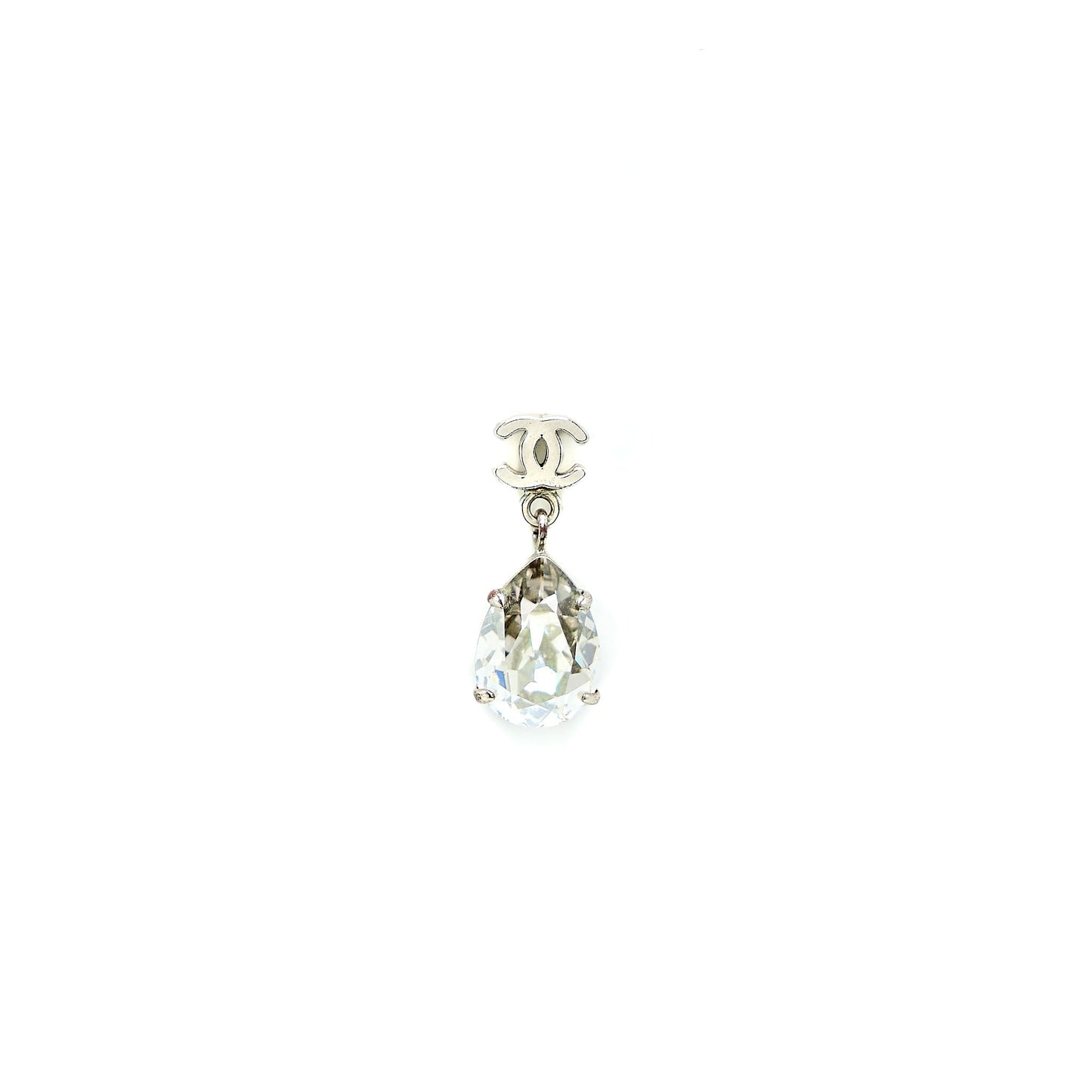 Chanel CC Logo With Strass Drop Silver Tone