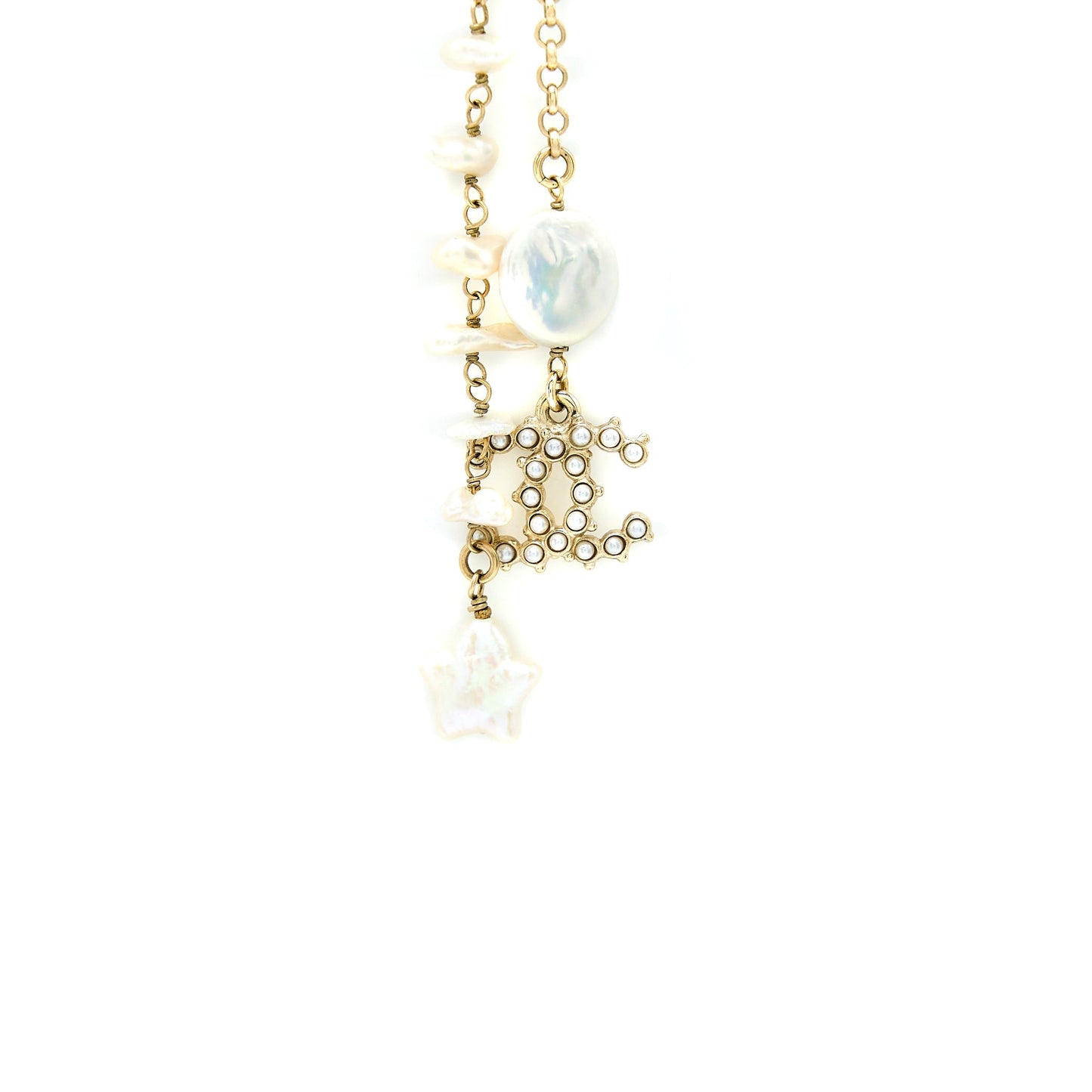Chanel Pearl Drop Earring With CC Logo Light Gold Tone