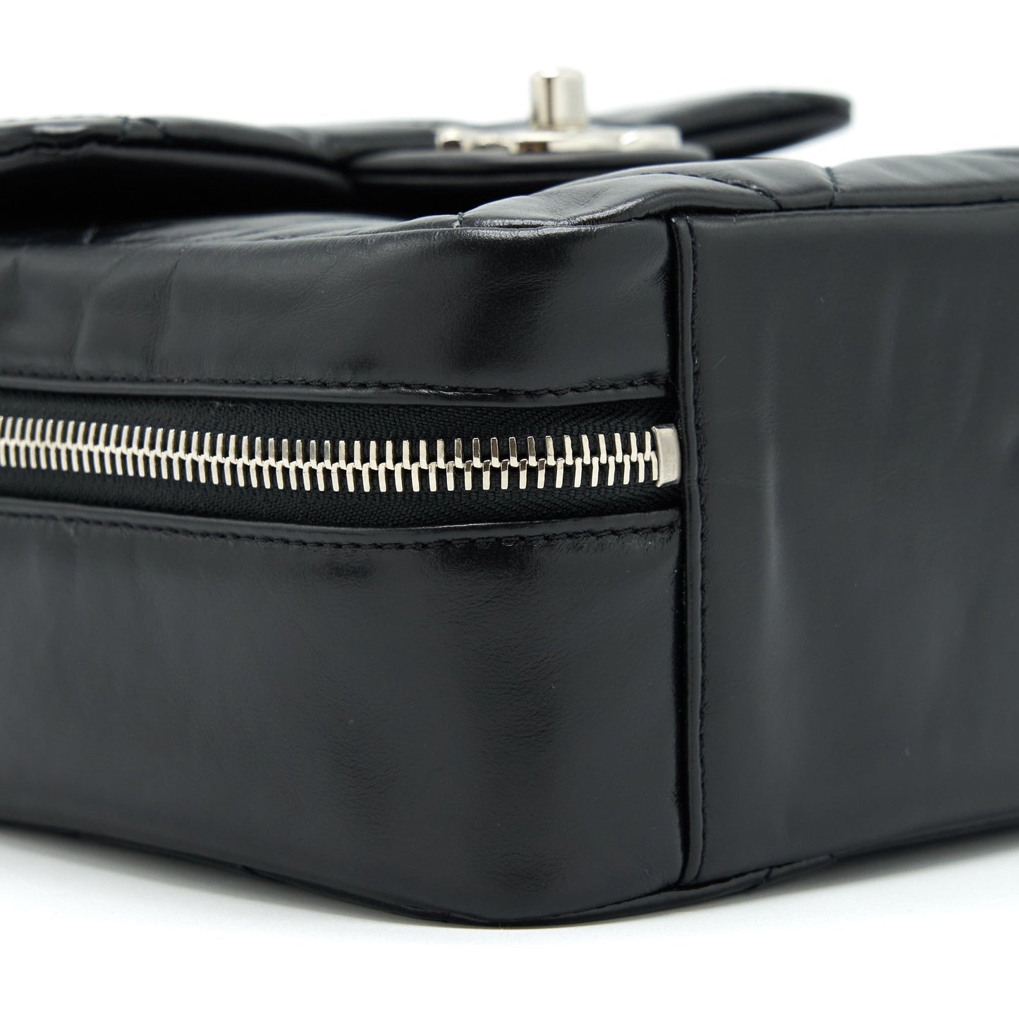 Chanel Quilted Vertical Top Handle Bag Calfskin Black SHW