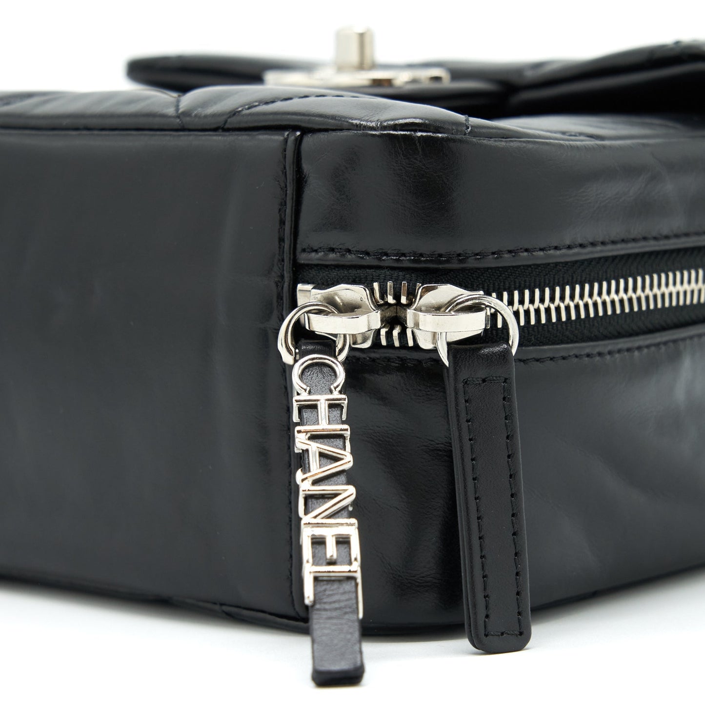 Chanel Quilted Vertical Top Handle Bag Calfskin Black SHW