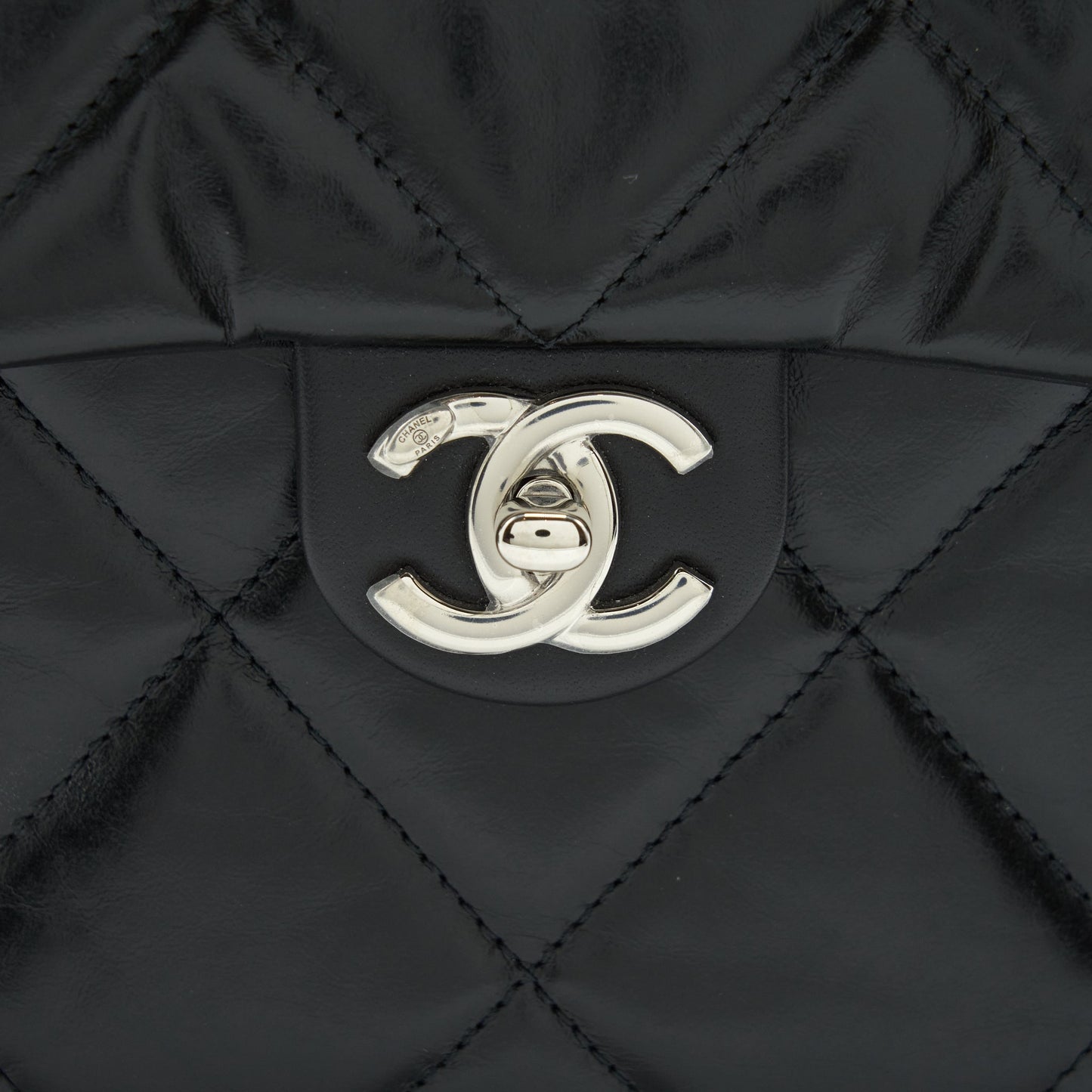 Chanel Quilted Vertical Top Handle Bag Calfskin Black SHW