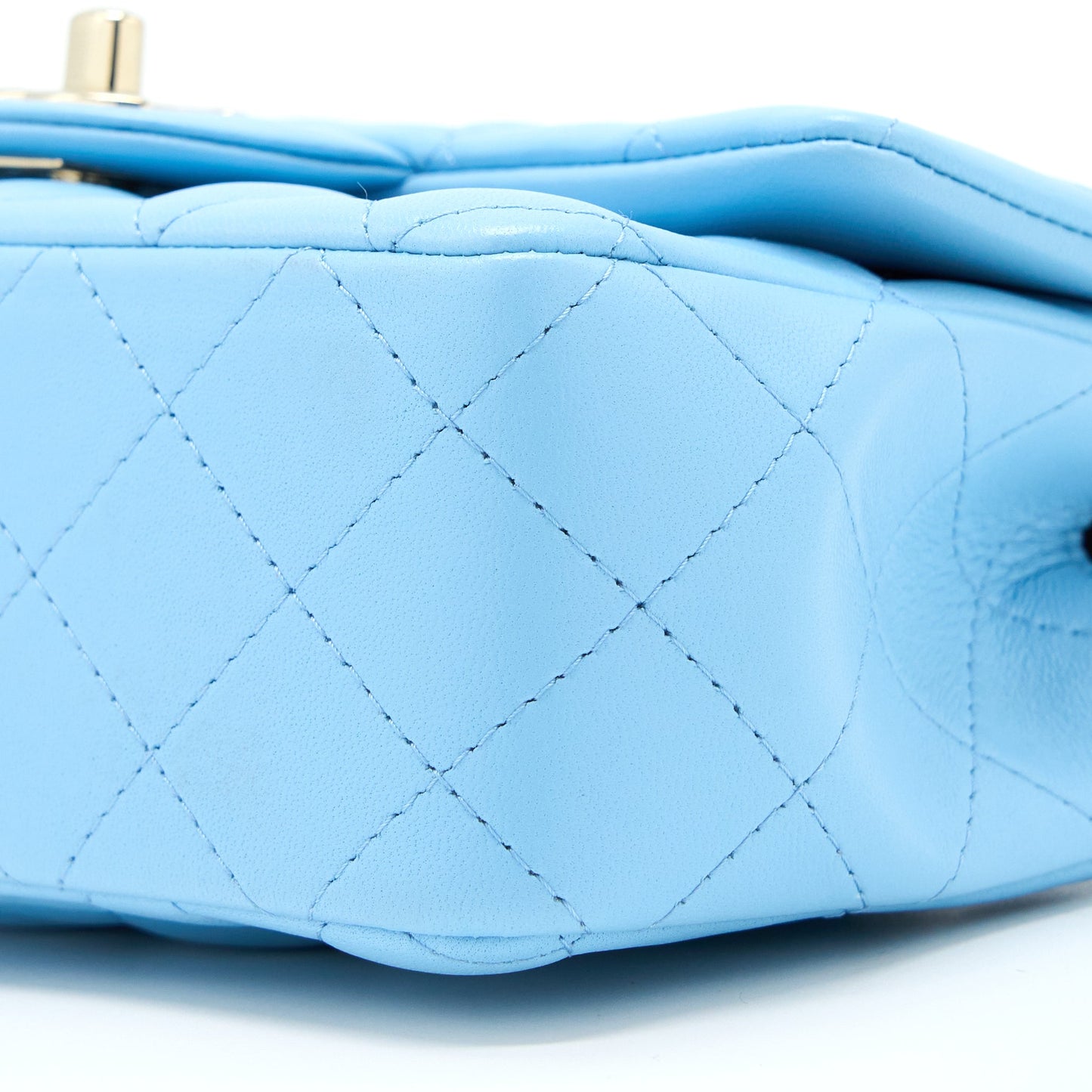 Chanel Mini Rectangular Flap Bag Lambskin Blue LGHW (Microchip)