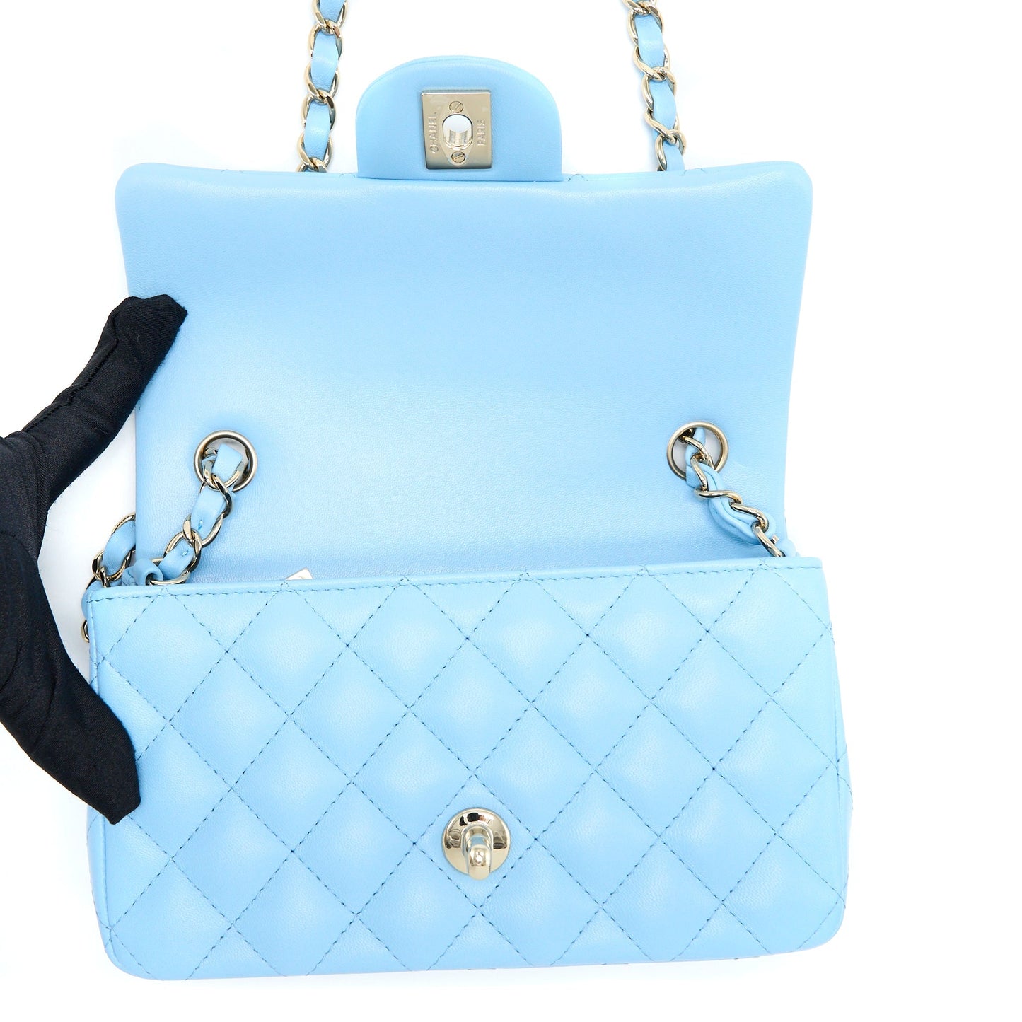 Chanel Mini Rectangular Flap Bag Lambskin Blue LGHW (Microchip)