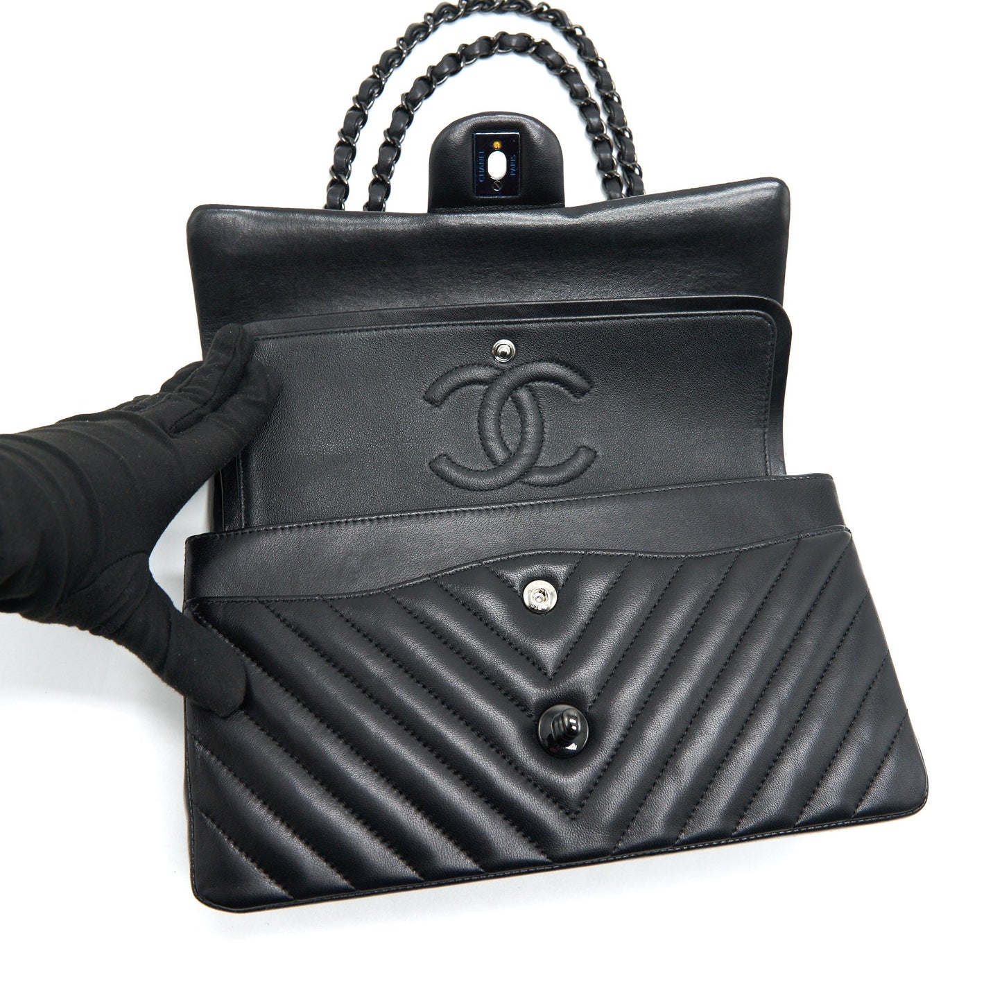 Chanel Chevron Medium Classic Double Flap Bag so Black