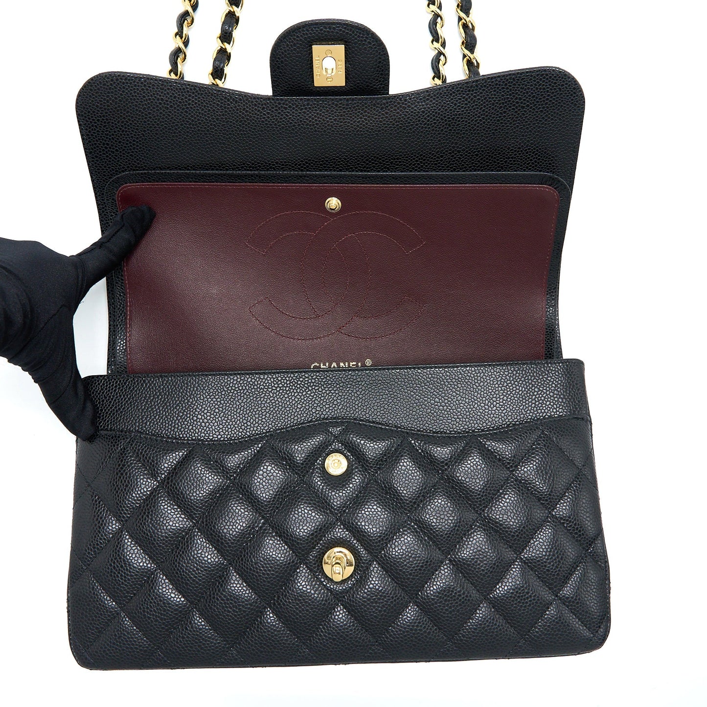 Chanel Classic Jumbo Double Flap Caviar Black GHW (Microchip)