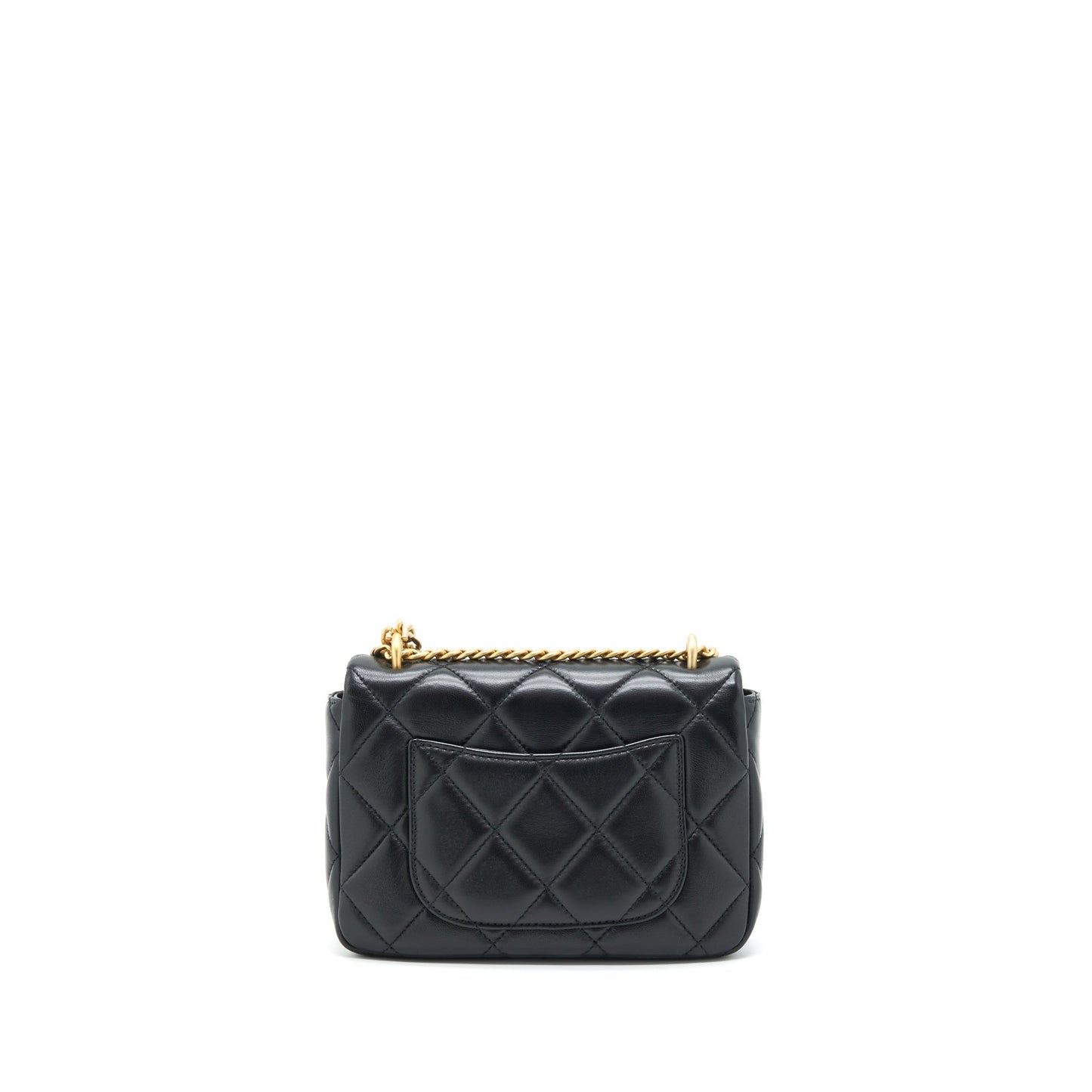 Chanel 22P Mini Square Flap Bag Lambskin Black Gold/Black Hardware (Microchip)