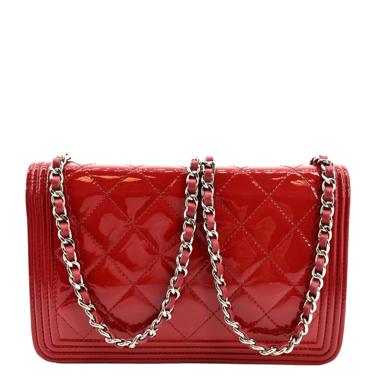 CHANEL Boy Woc Wallet on Chain Quilted Patent Leather Shoulder Bag Red