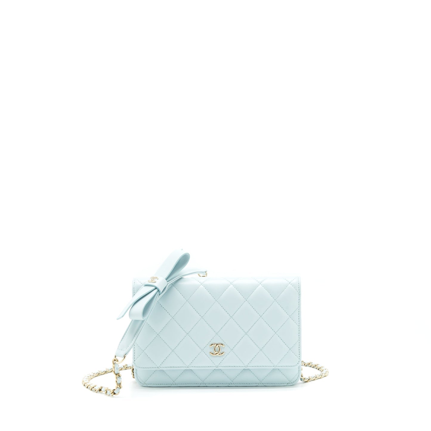 Chanel Ribbon Wallet on chain lambskin light blue LGHW