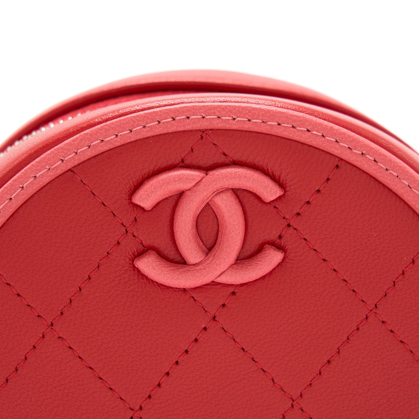 Chanel Round Crossbody Clutch Lambskin Red/Pink SHW