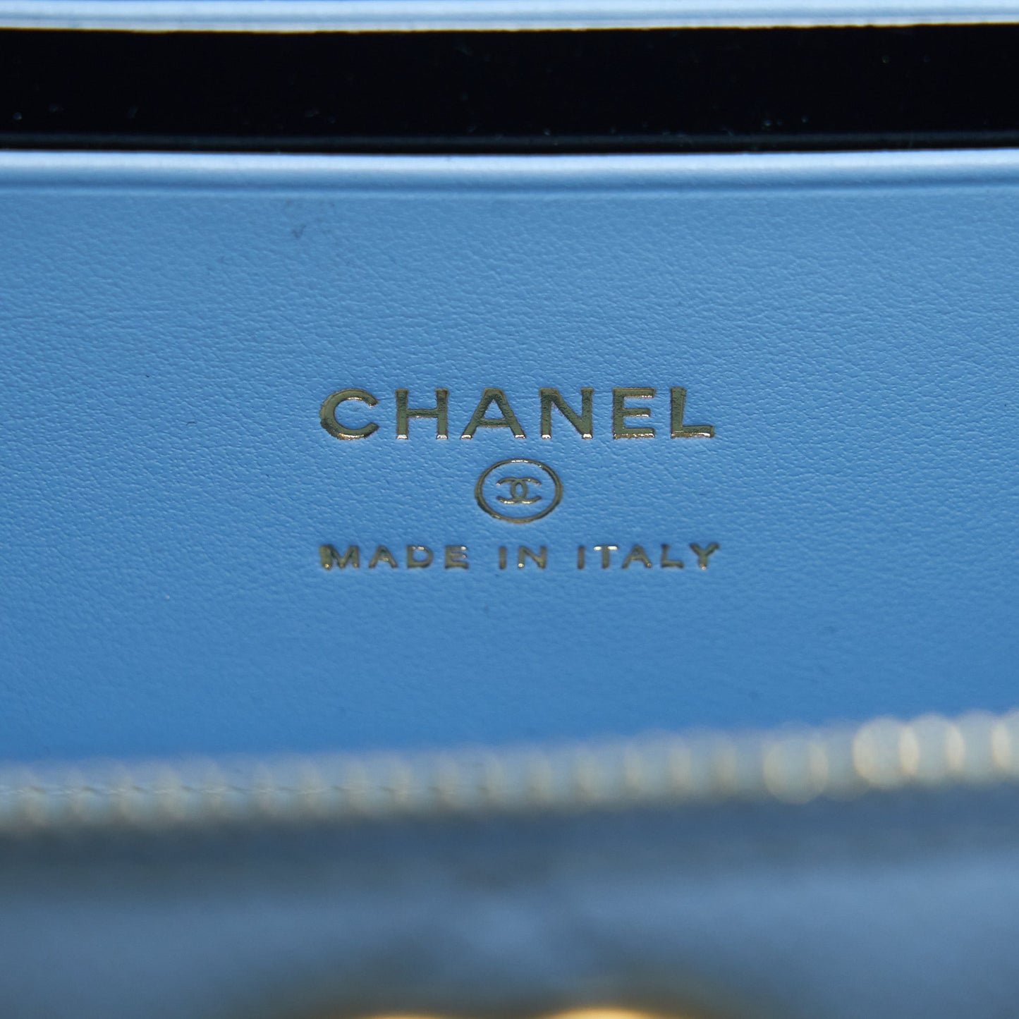 Chanel 22S Long Vanity Case With Letter Handle Caviar Light Blue GHW