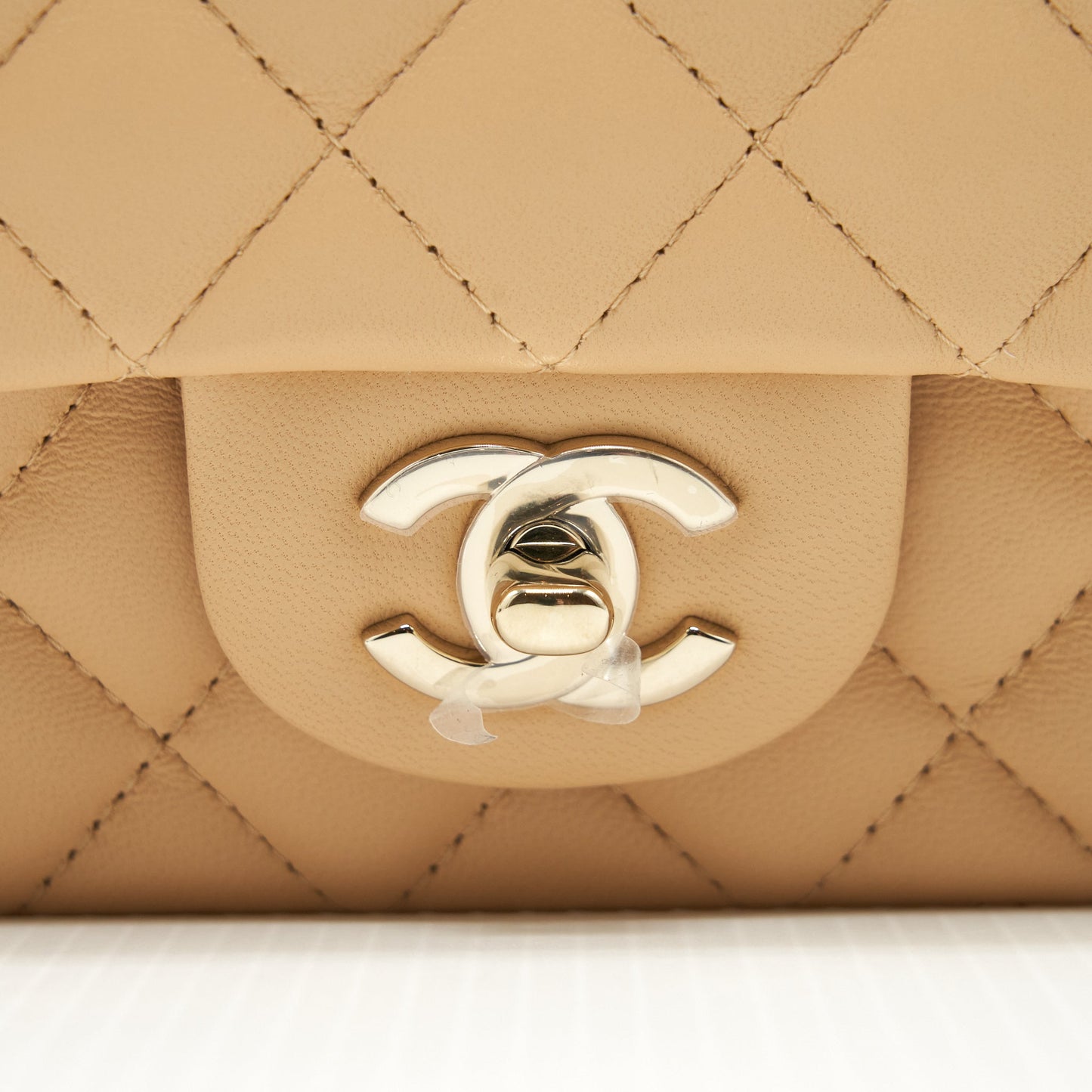 Chanel Mini Rectangular Lambskin Light Beige LGHW(Microchip)
