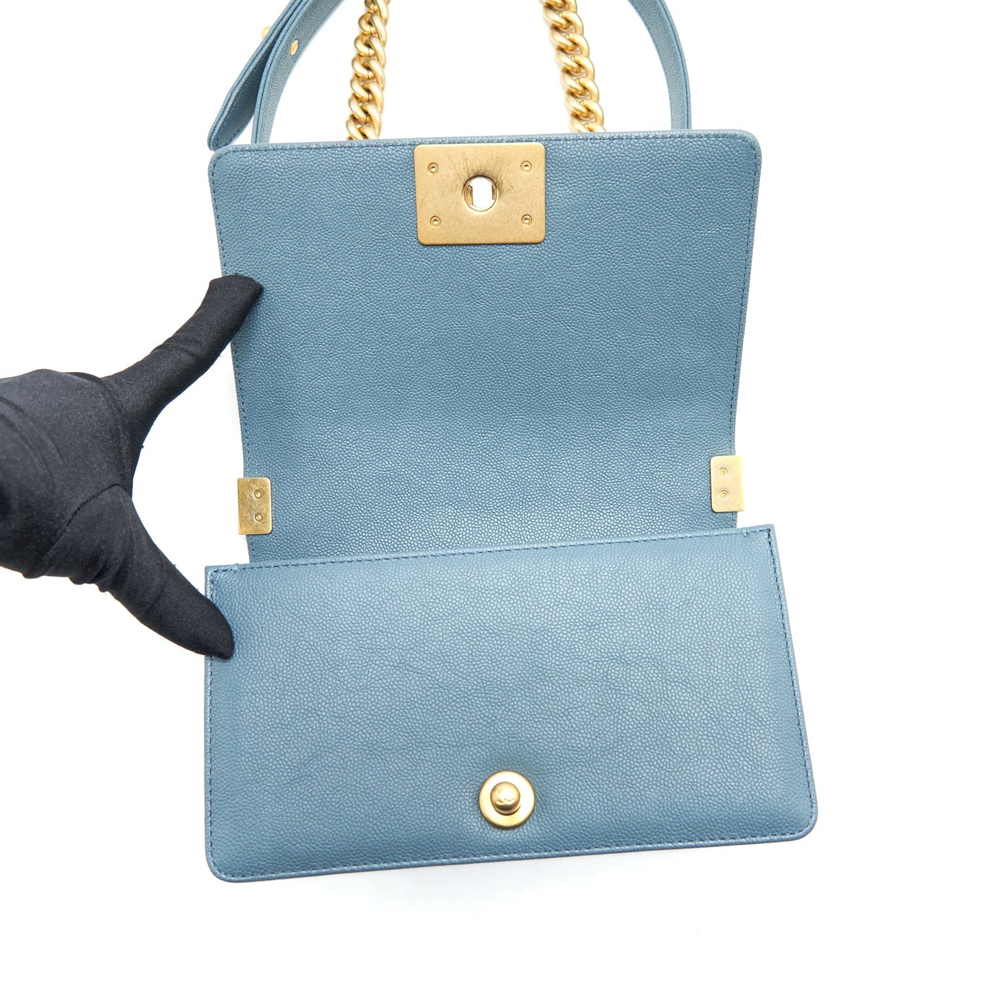 Chanel Small Boy Bag Caviar Greyish Blue Brushed GHW