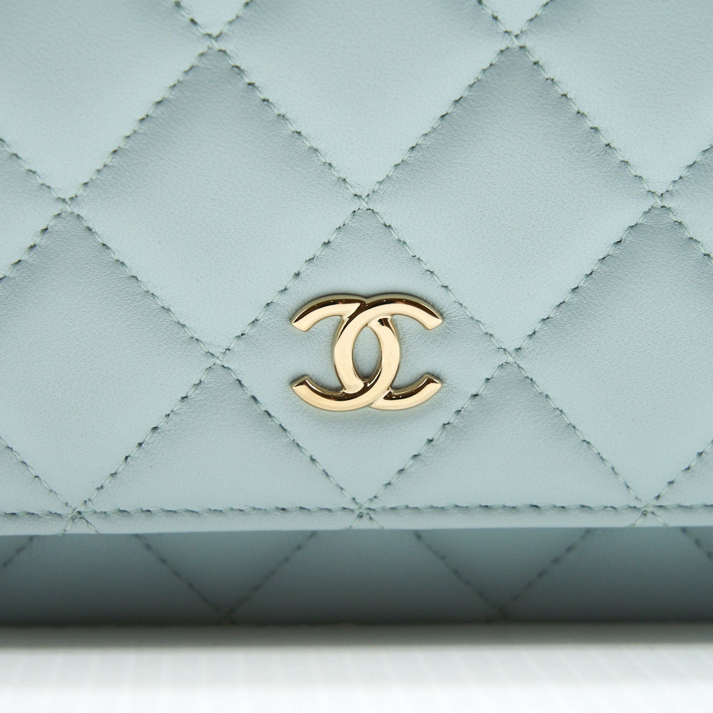 Chanel Ribbon Wallet on chain lambskin light blue LGHW