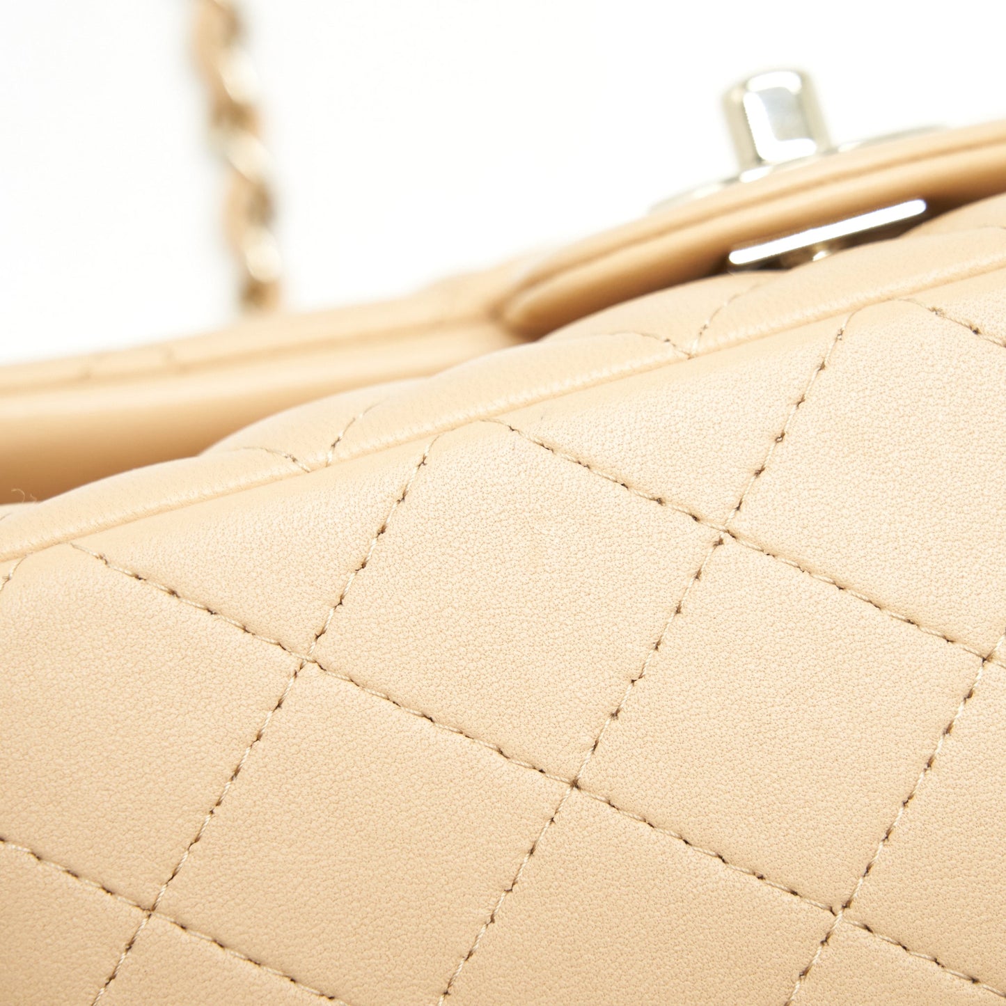 Chanel Mini Rectangular Lambskin Beige LGHW(Microchip)