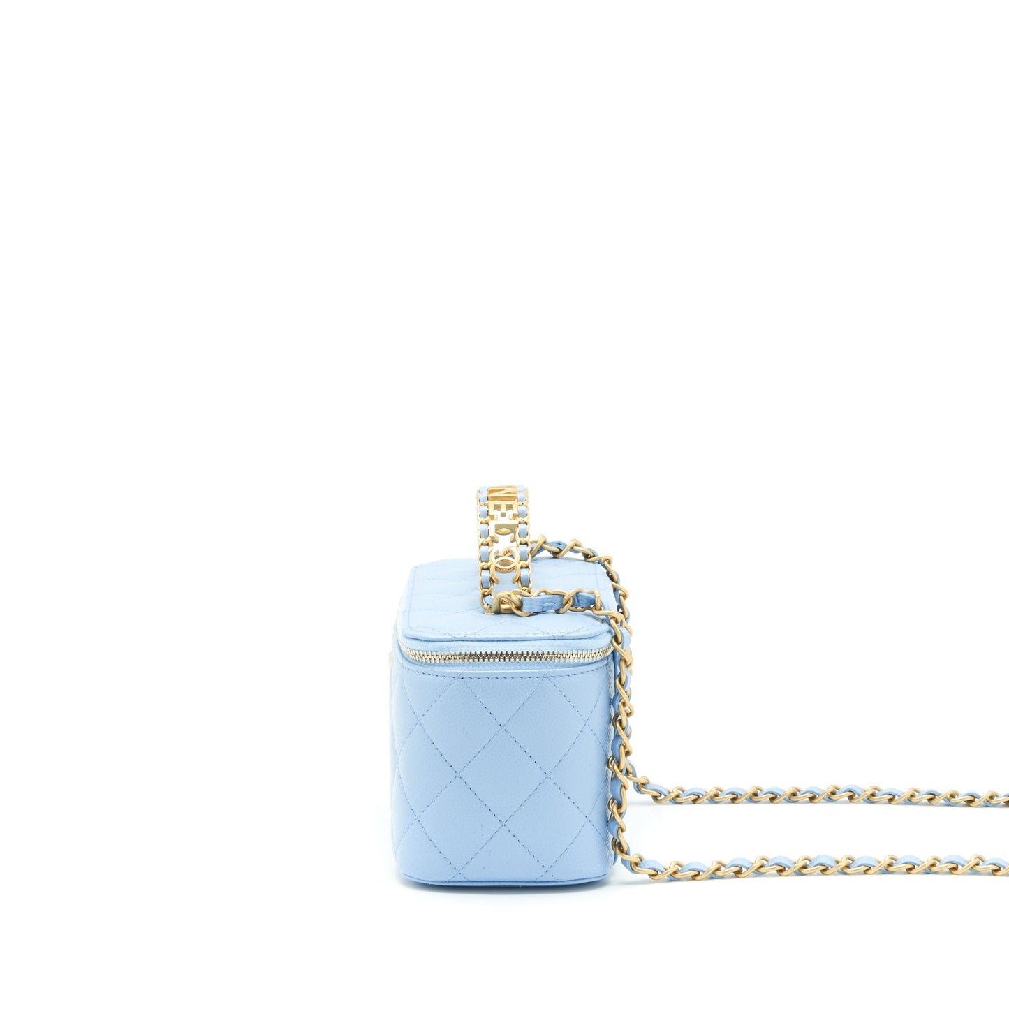 Chanel 22S Long Vanity Case With Letter Handle Caviar Light Blue GHW