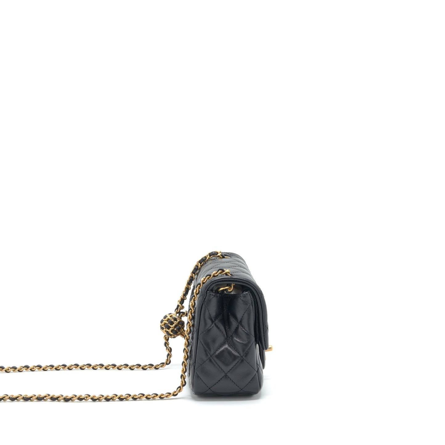 Chanel 22S Pearl Crush Mini Square Flap Bag Lambskin Black GHW (Microchip)