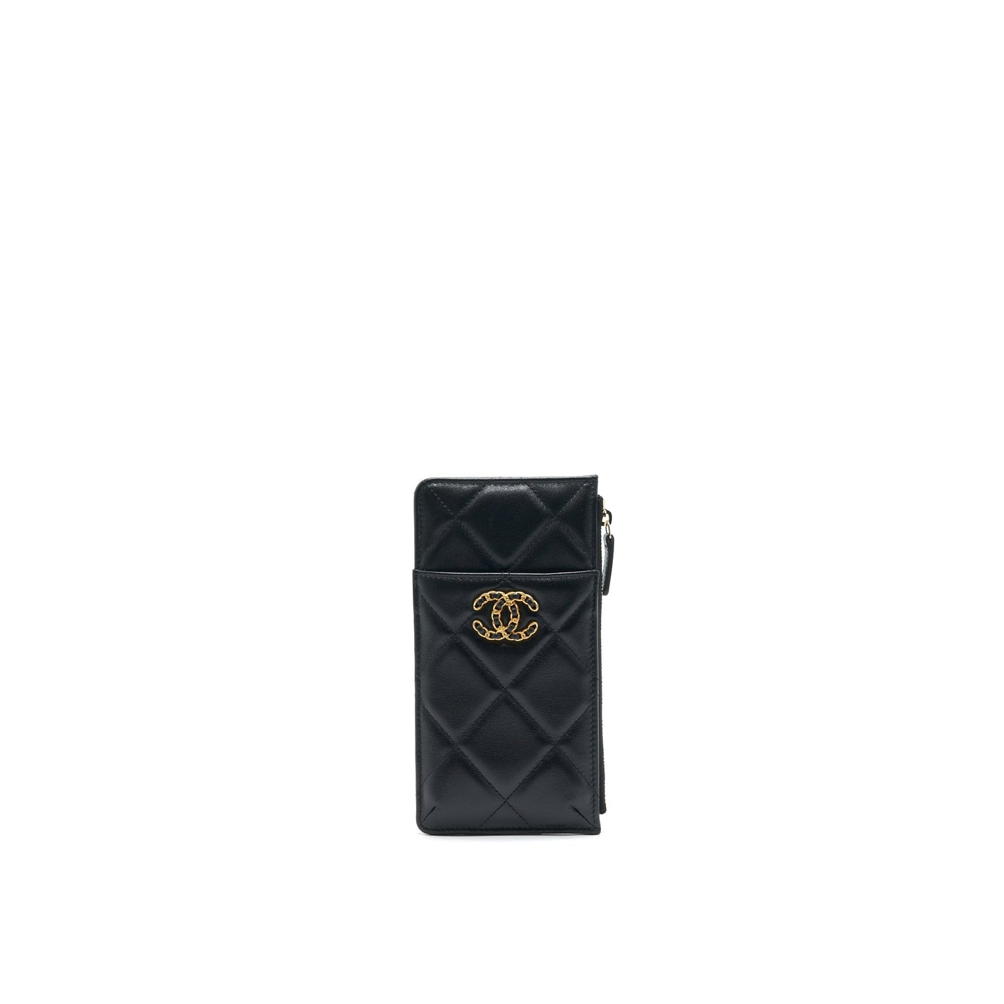 CHANEL 19 Phone and Card Holder Lambskin Quilted Black