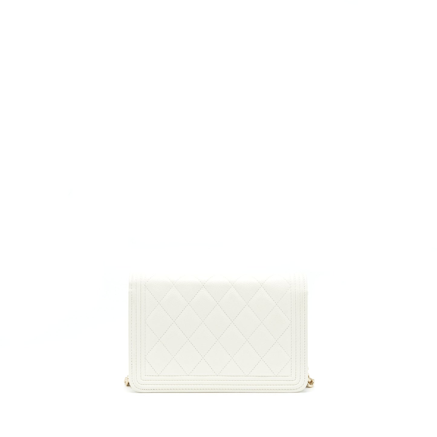 Chanel Boy Wallet On Chain Caviar White LGHW (Microchip)