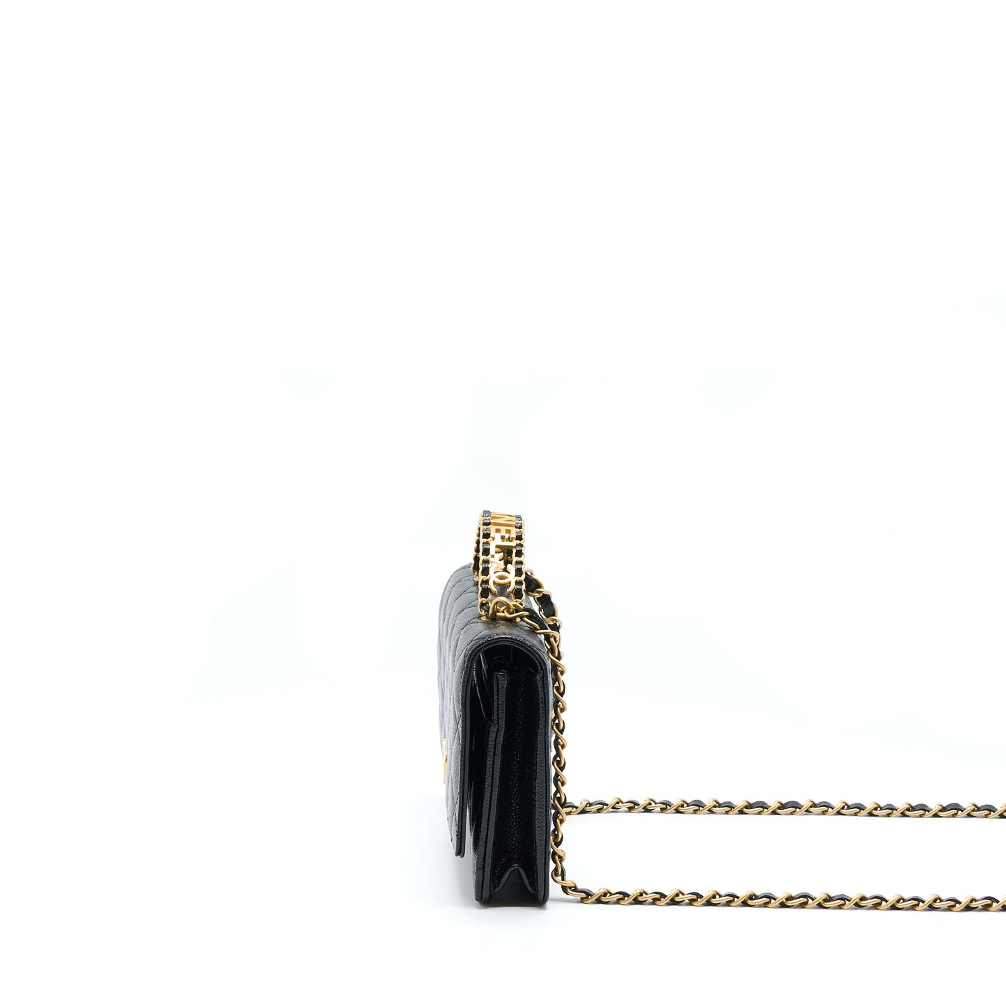 Chanel Letter Top Handle Wallet On Chain Caviar Black GHW (Microchip)
