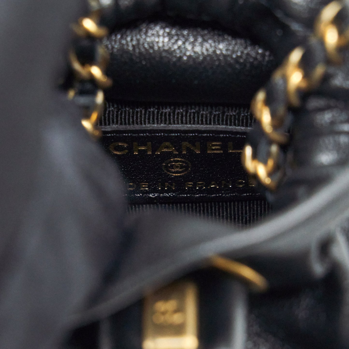 Chanel Mini Vanity Pouch With Chain Lambskin Black GHW