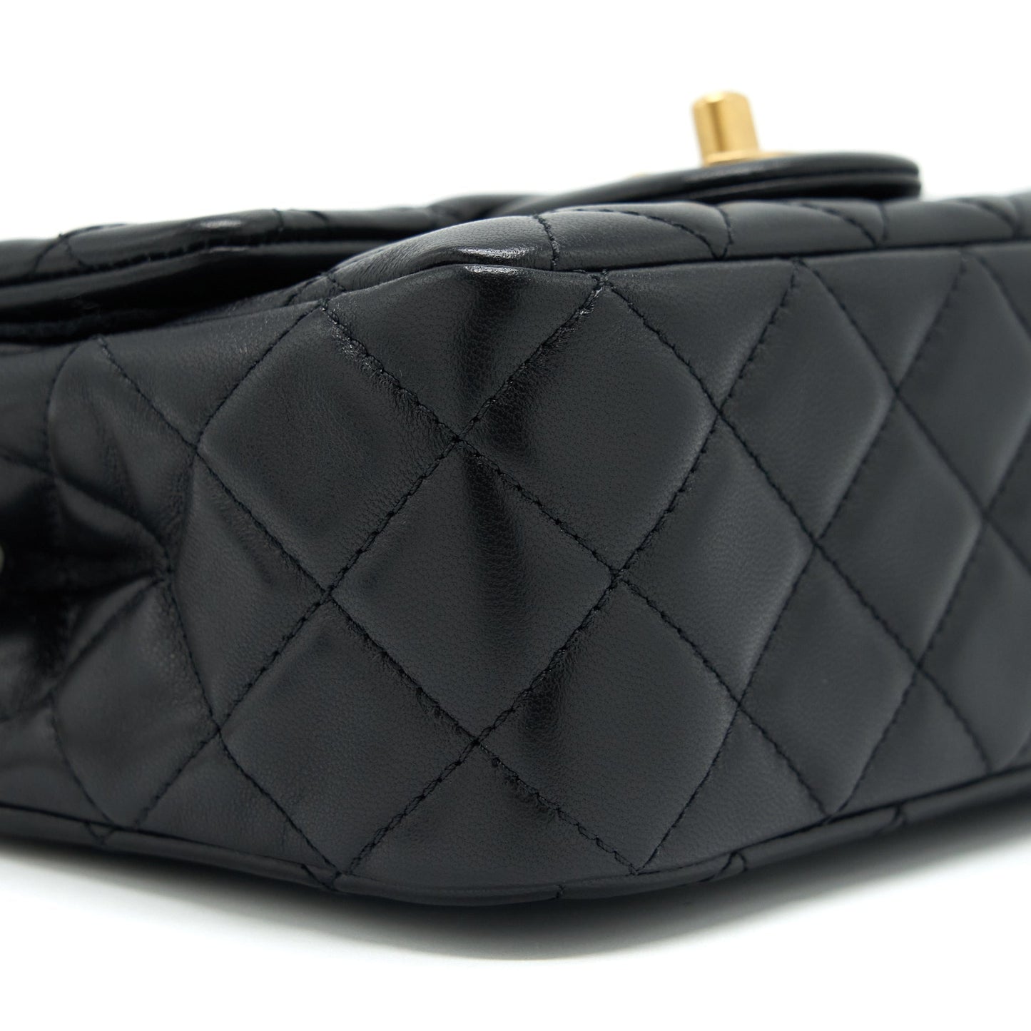 Chanel 22S Pearl Crush Mini Square Flap Bag Lambskin Black GHW (Microchip)