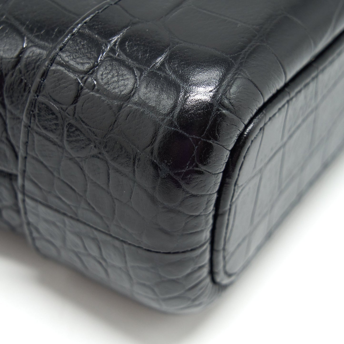 Chanel Small Gabrielle Hobo Bag With Handle Croc-Embossed Calfskin Black Gold/Silver Hardware