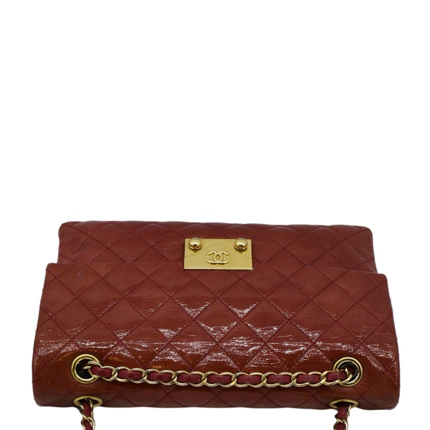 CHANEL 3 Pocket Accordion Flap Small Patent Leather Shoulder Bag Red
