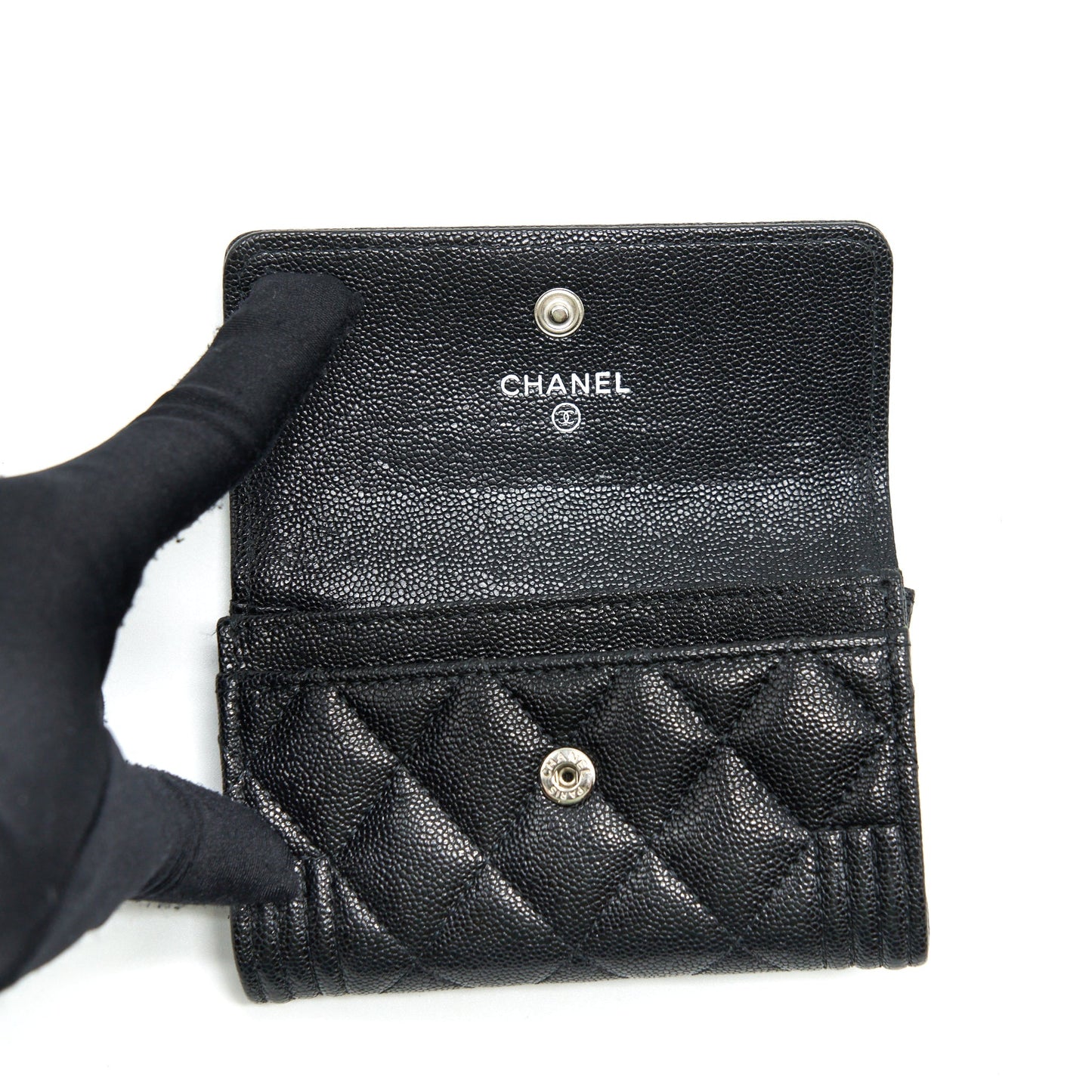 Chanel Boy Card Holder Caviar Black SHW