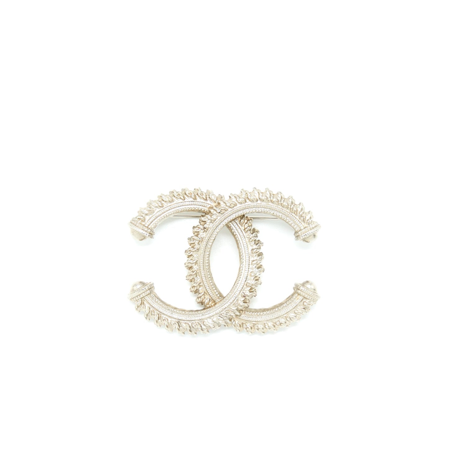 Chanel CC Logo Brooch Brushed Light Gold Tone