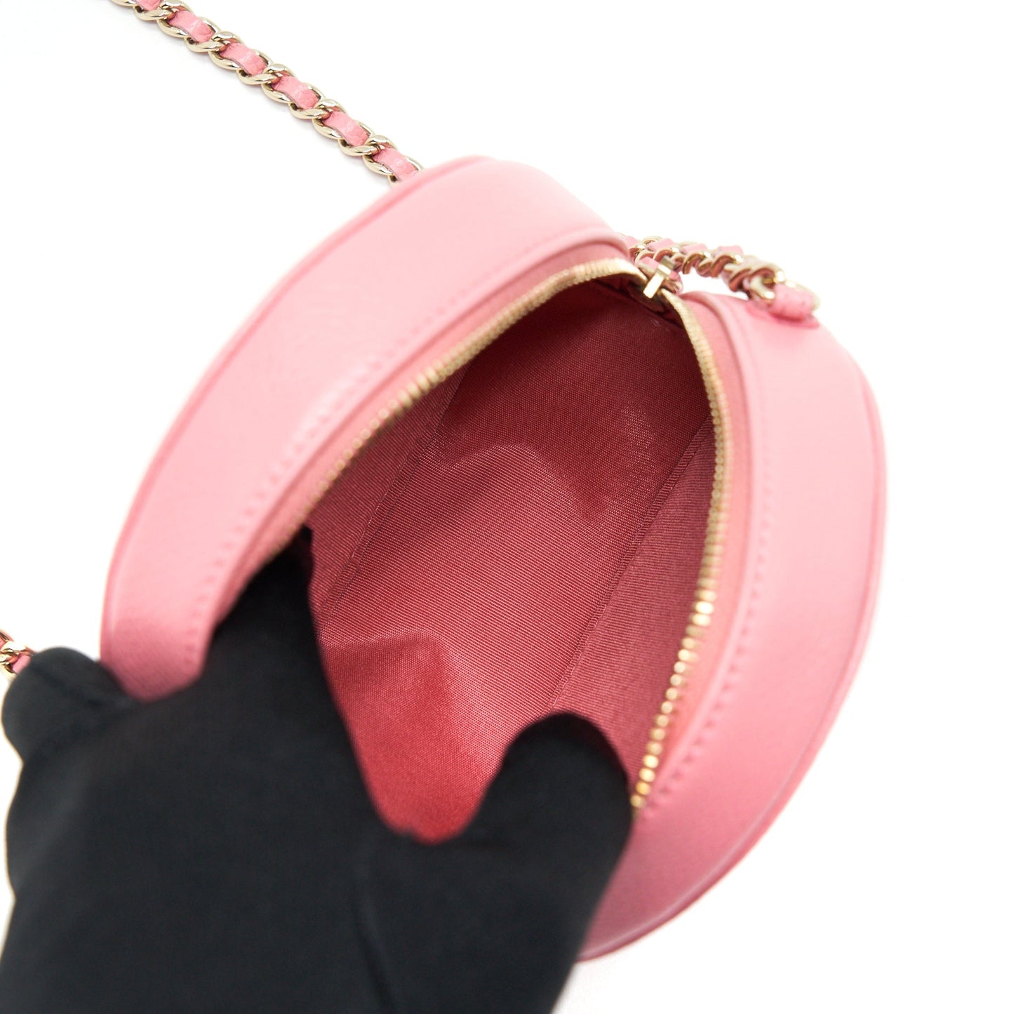 Chanel Camellia Round Clutch With Chain Pink LGHW