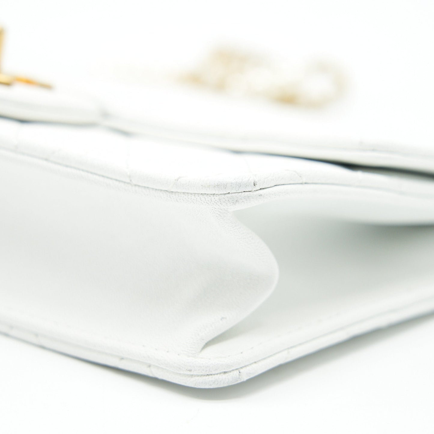Chanel Quilted Pearl Chain Flap Bag In White GHW