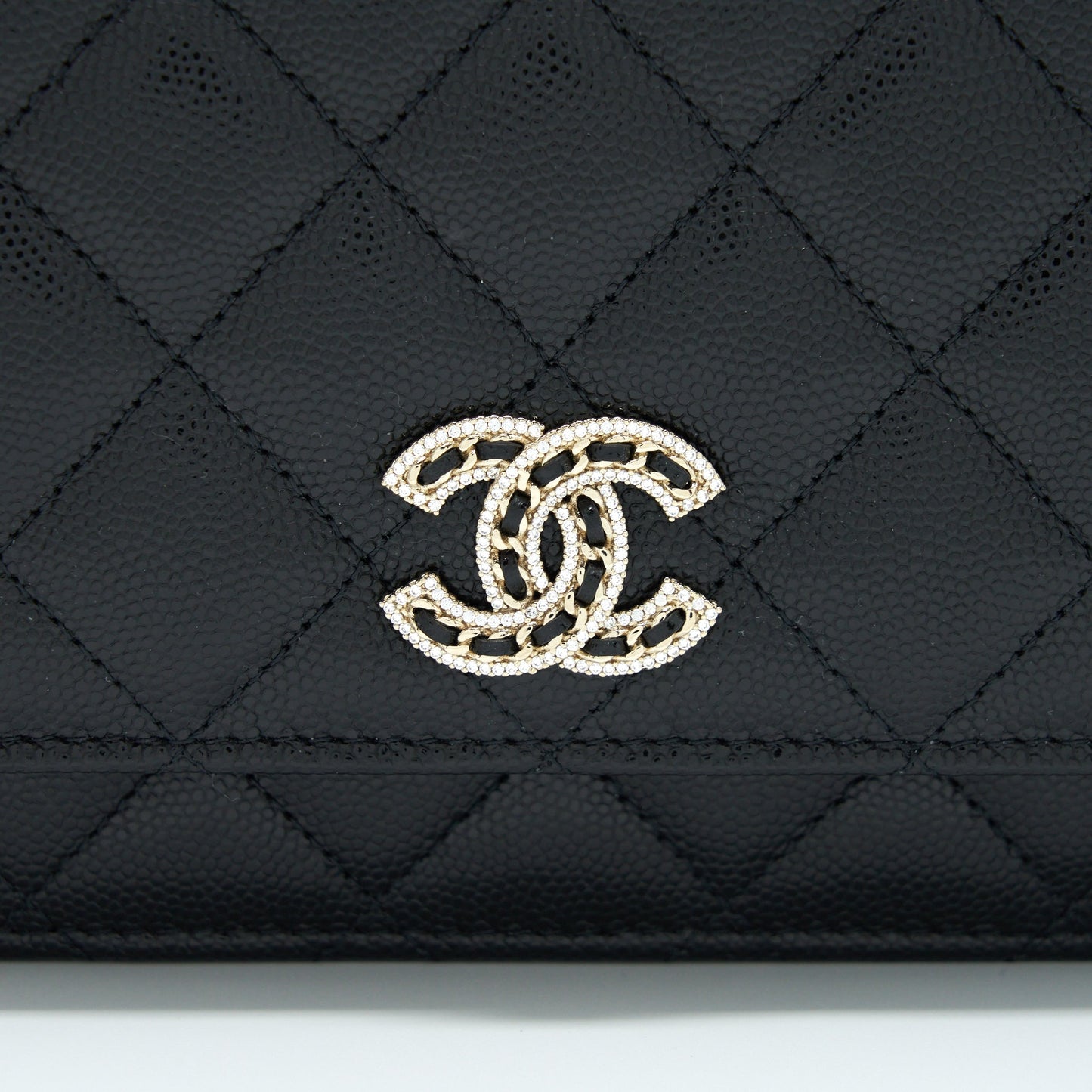 Chanel 22S Detailed CC Logo Wallet On Chain Caviar Black LGHW (Microchip)
