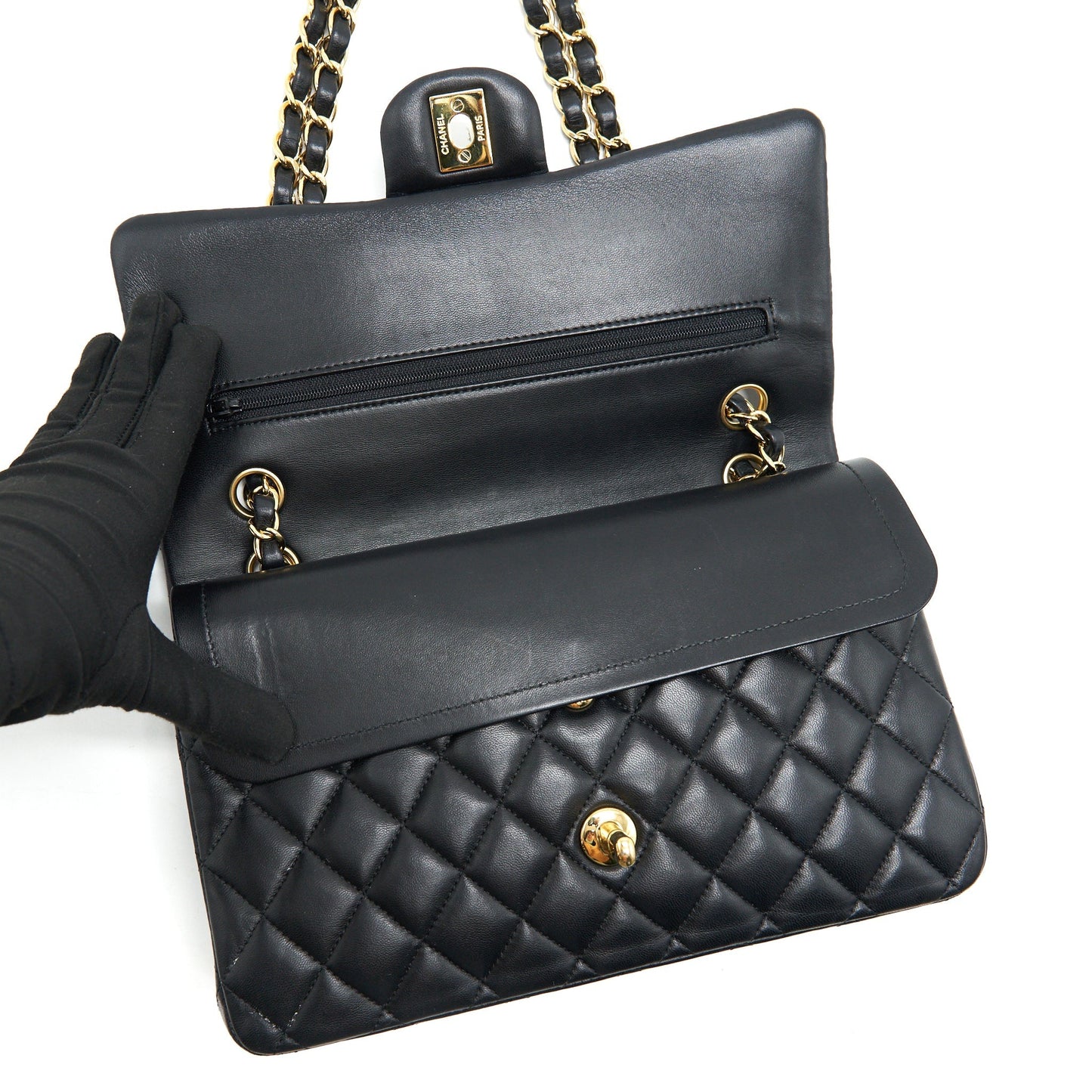 CHANEL MEDIUM CLASSIC DOUBLE FLAP LAMBSKIN BLACK GHW