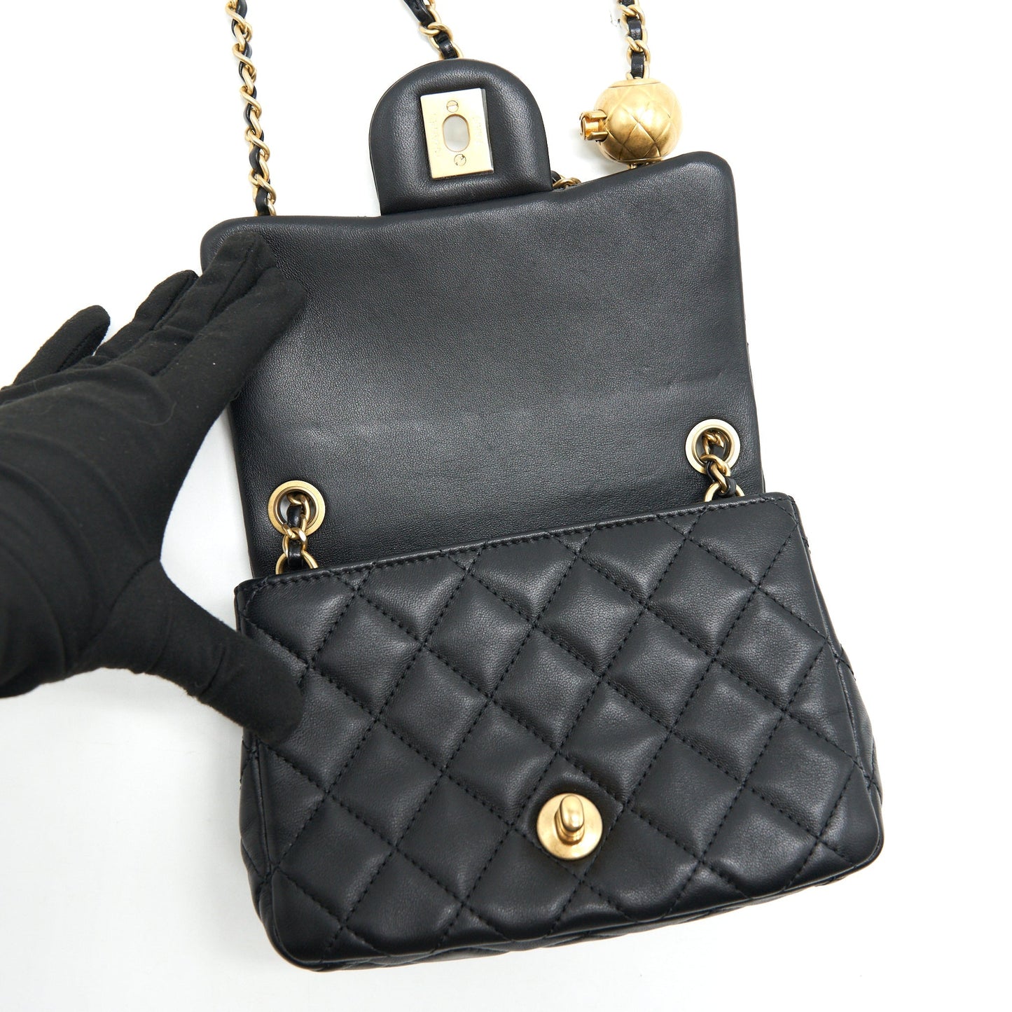 Chanel Pearl Crush Crush Mini Square Flap Bag Black GHW