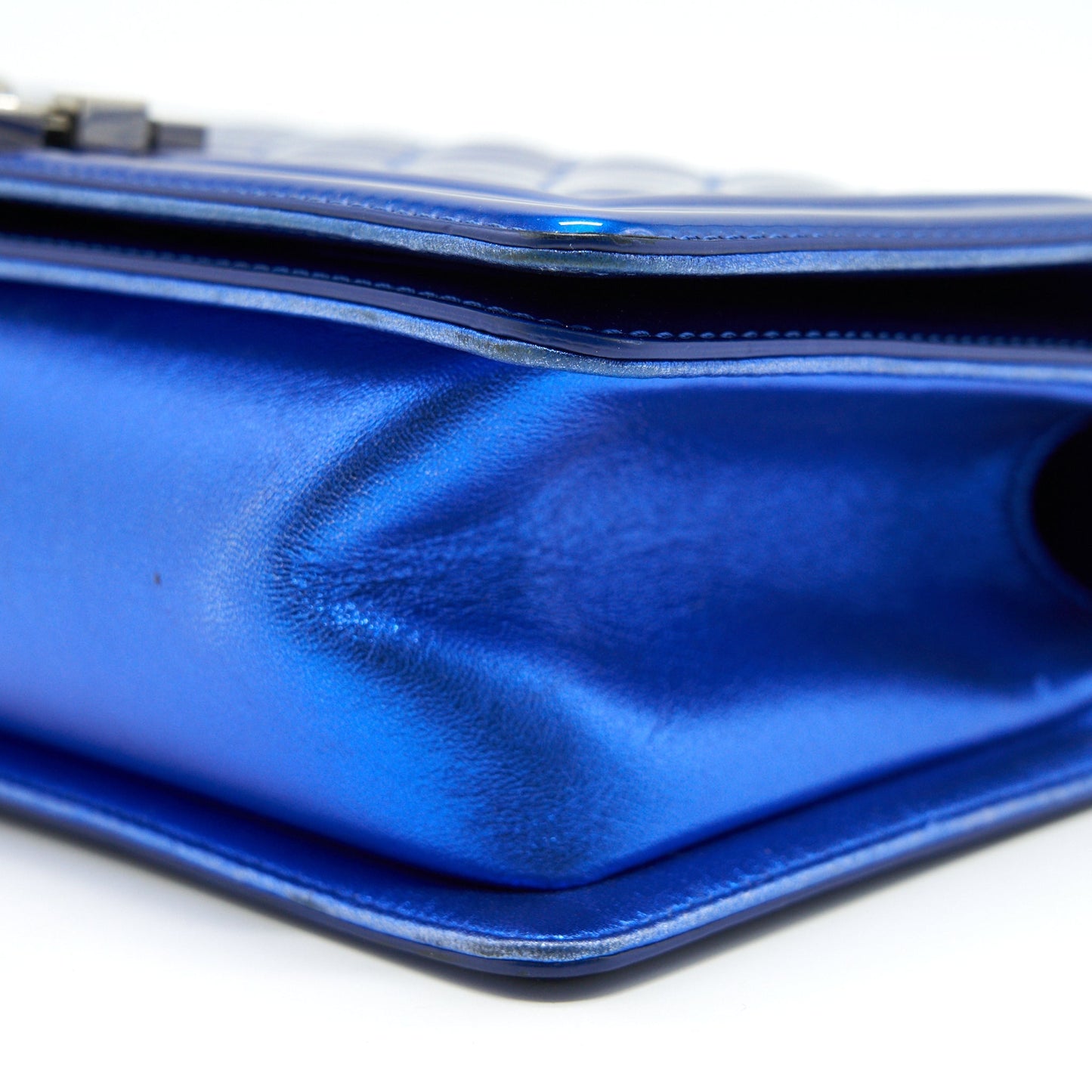 CHANEL MEDIUM LE BOY BAG METALLIC BLUE SHW