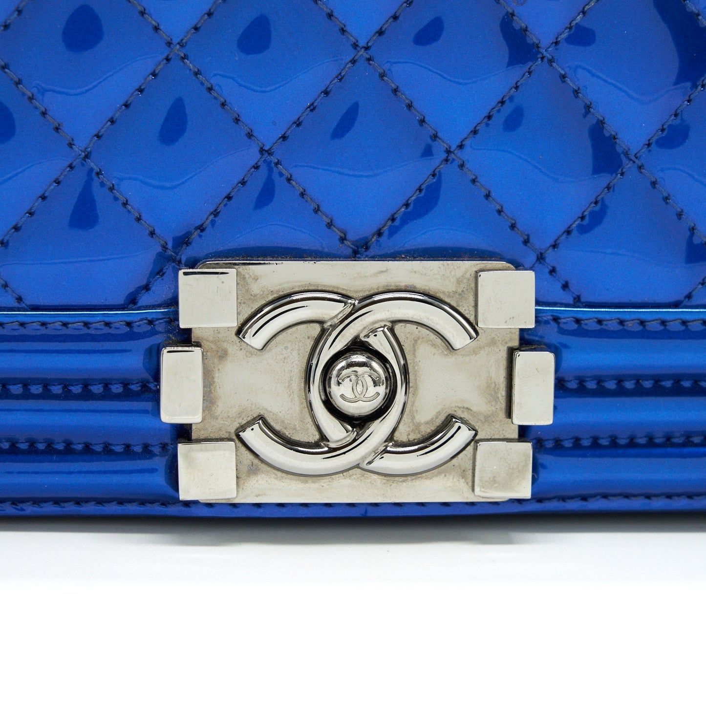 CHANEL MEDIUM LE BOY BAG METALLIC BLUE SHW
