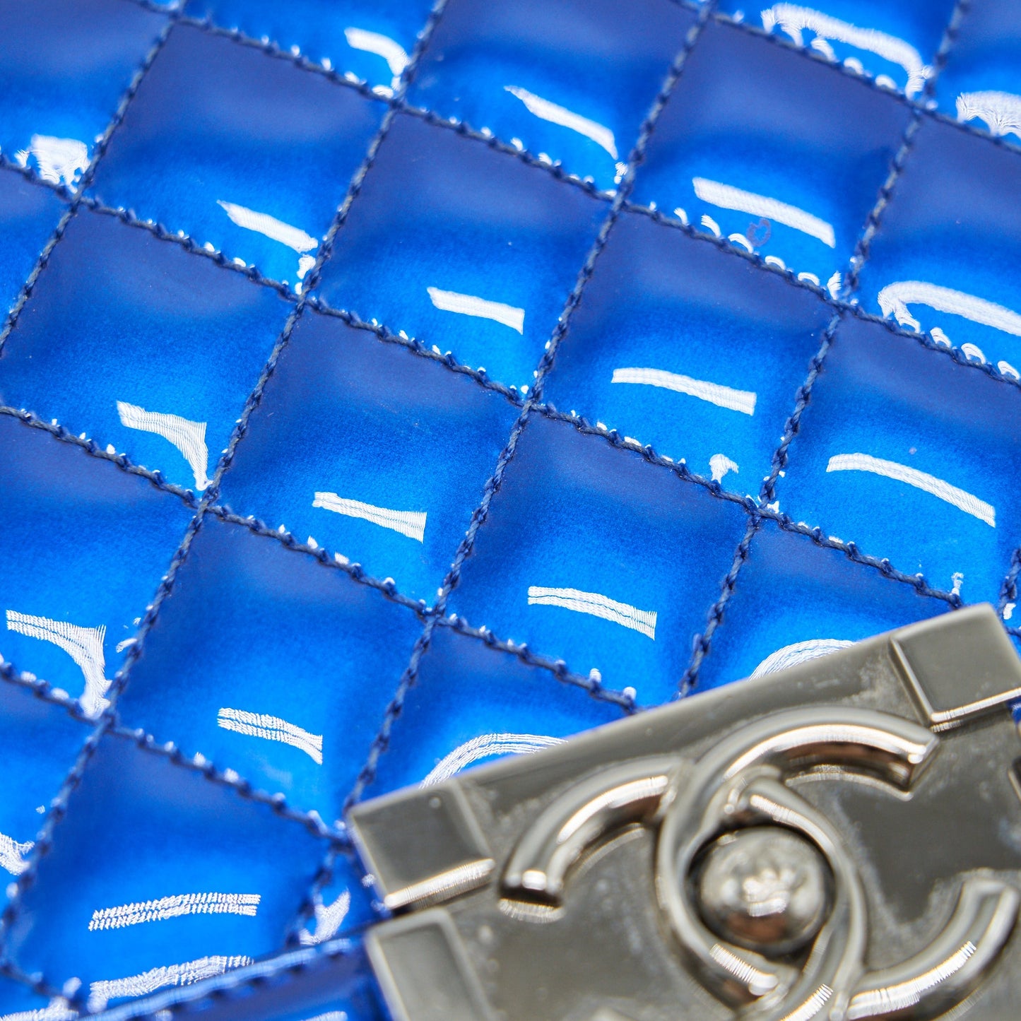 CHANEL MEDIUM LE BOY BAG METALLIC BLUE SHW