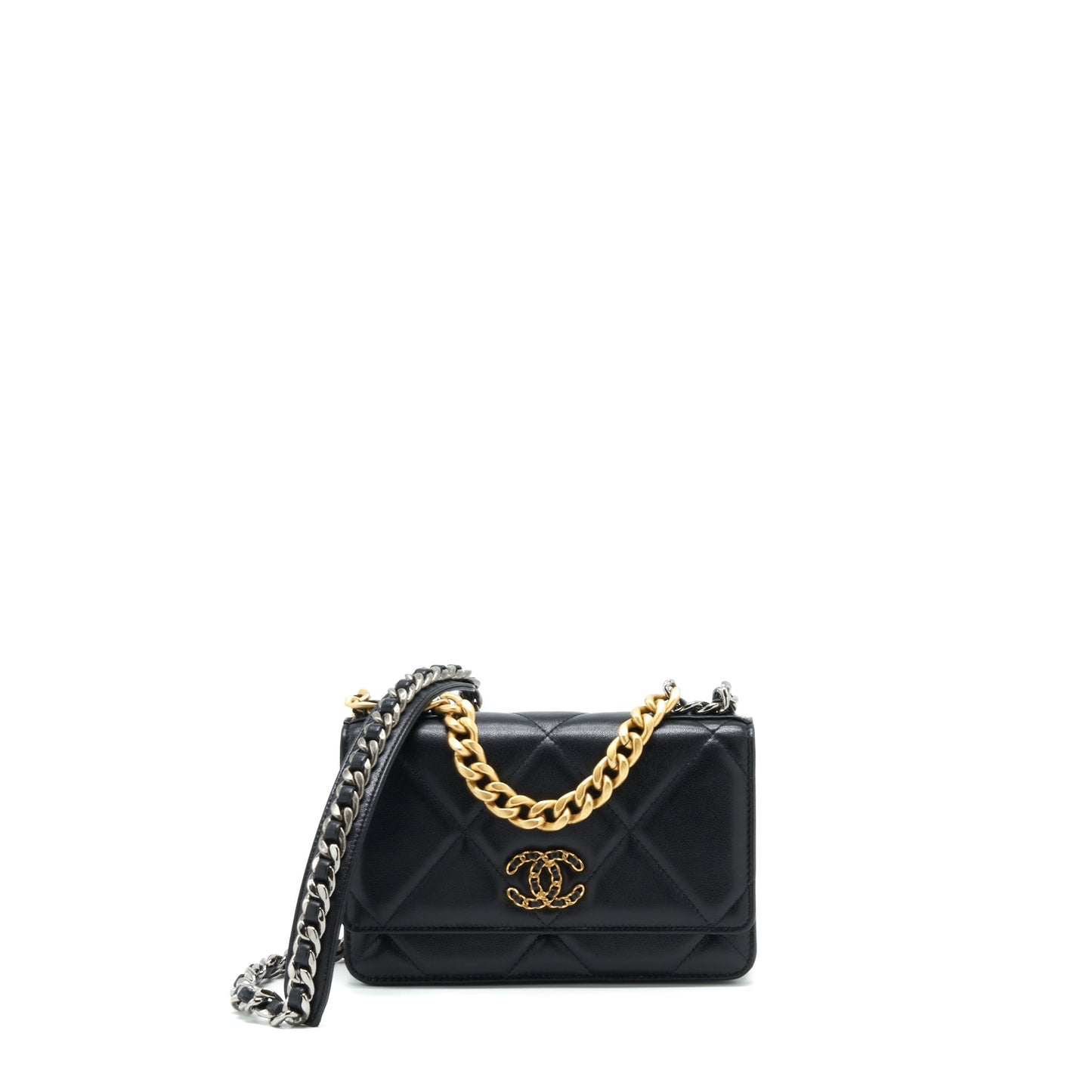 Chanel 19 Wallet On Chain Lambskin Black With Multicolour Hardware (Microchip)
