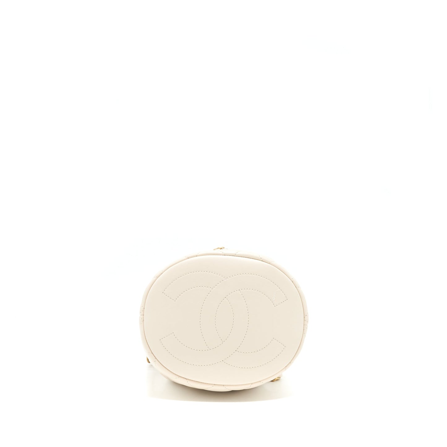 Chanel Button Bucket Crossbody Bag Lambskin White GHW