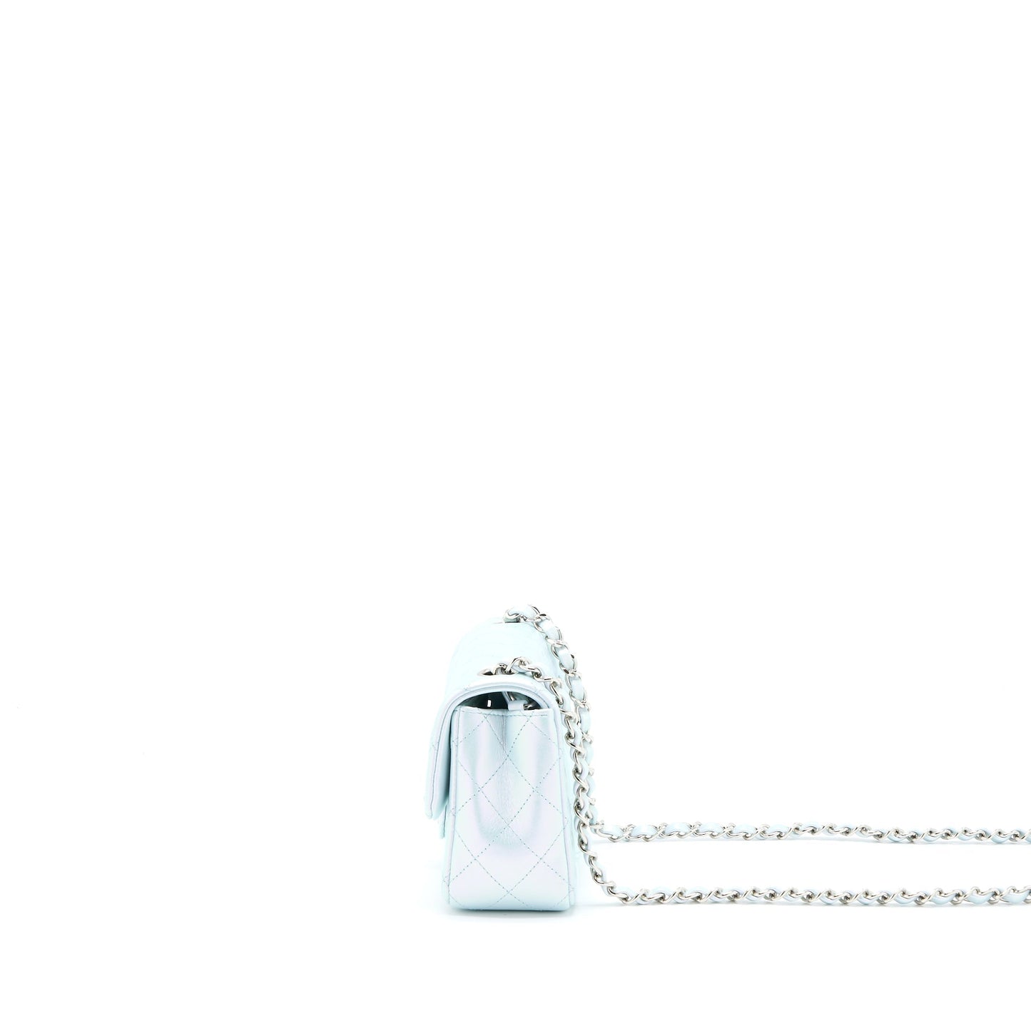 Chanel 21K Mini Rectangular Flap Bag Calfskin Iridescent Light Blue SHW (Microchip)