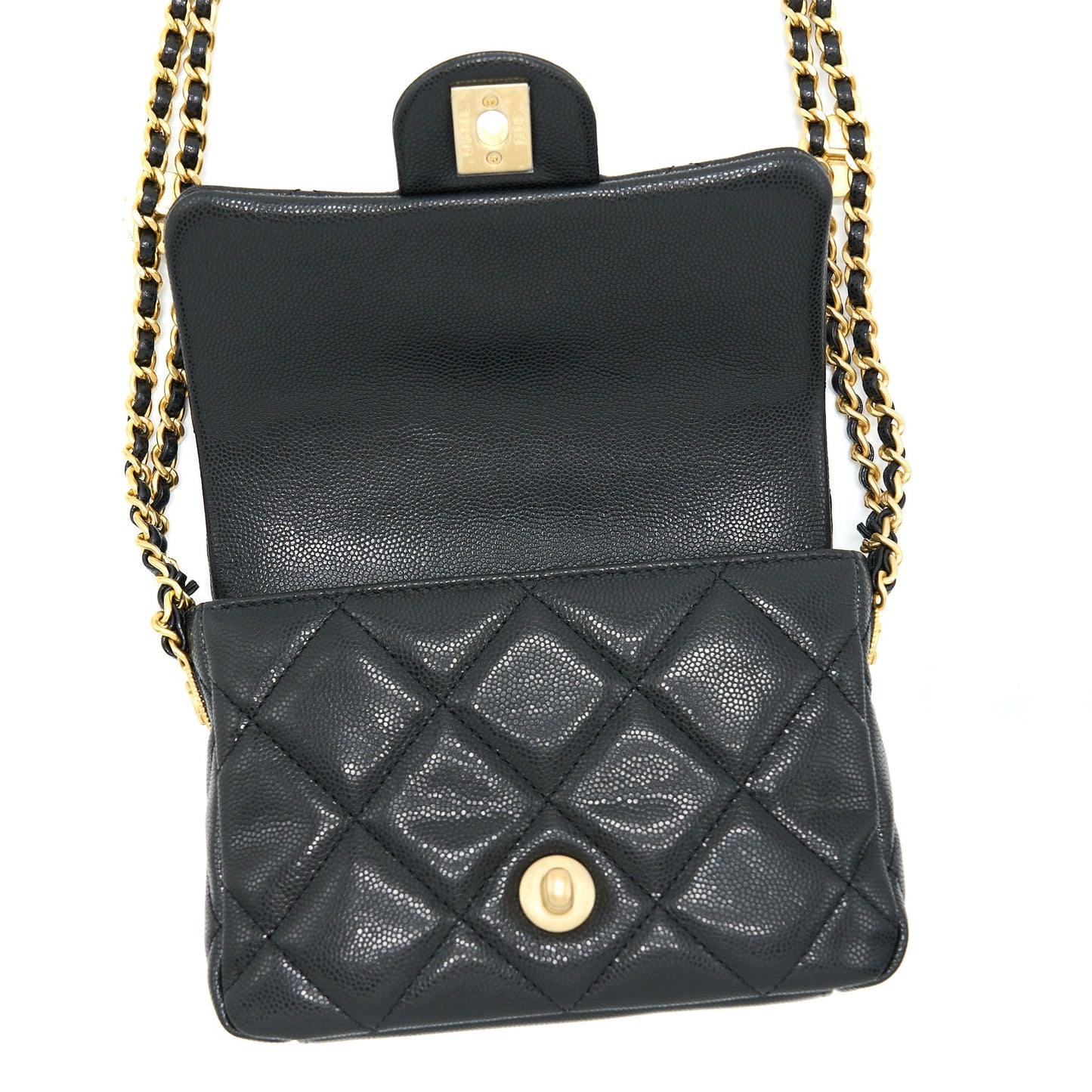 Chanel 22A Mini Square Flap Bag Caviar Black Brushed GHW (Microchip)